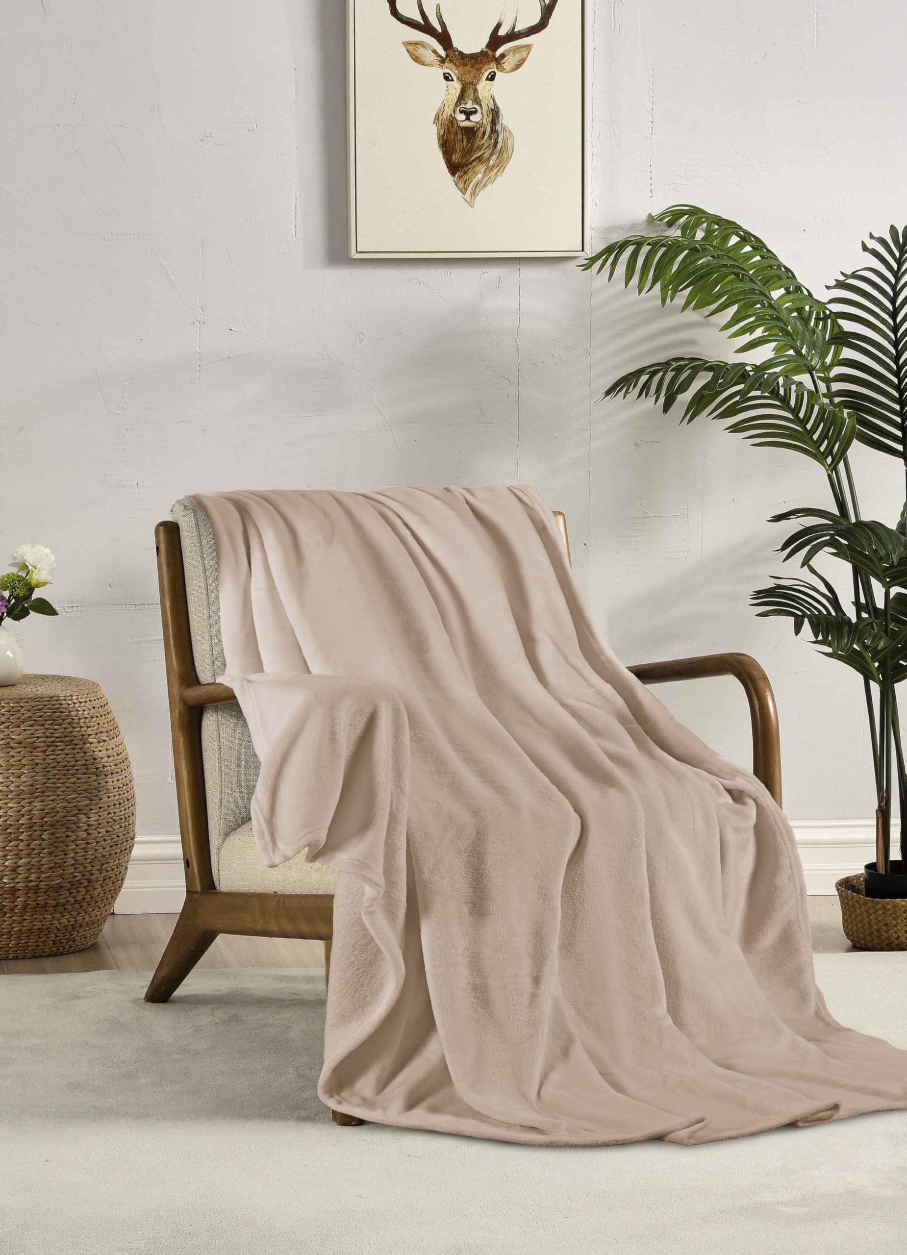 Couverture polaire réversible Miracle Home 220x240 en microfibre beige
