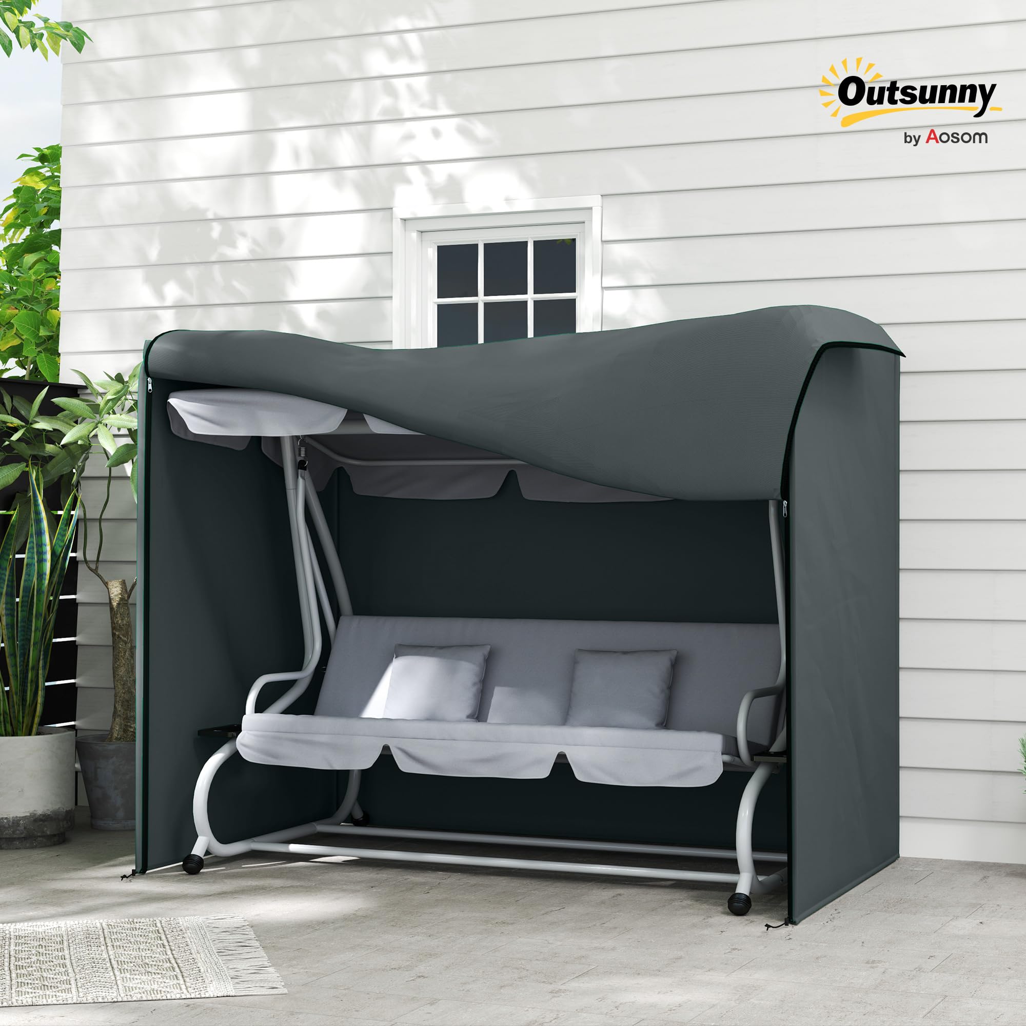 Outsunny Housse imperméable 420D pour balancelle de jardin 3 places avec fermeture éclair - Coupe-vent et anti-UV - 220 x 125 x 172 cm - Gris