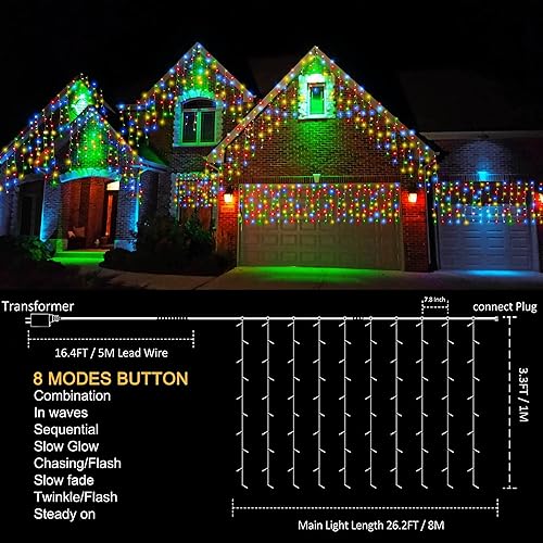 Miniatura 2 de kemooie Luces de Navidad para exteriores, 400 luces LED de 26.2 pies x 3.3 pies, luces de cortina colgantes conectables, 8 modos de iluminación para