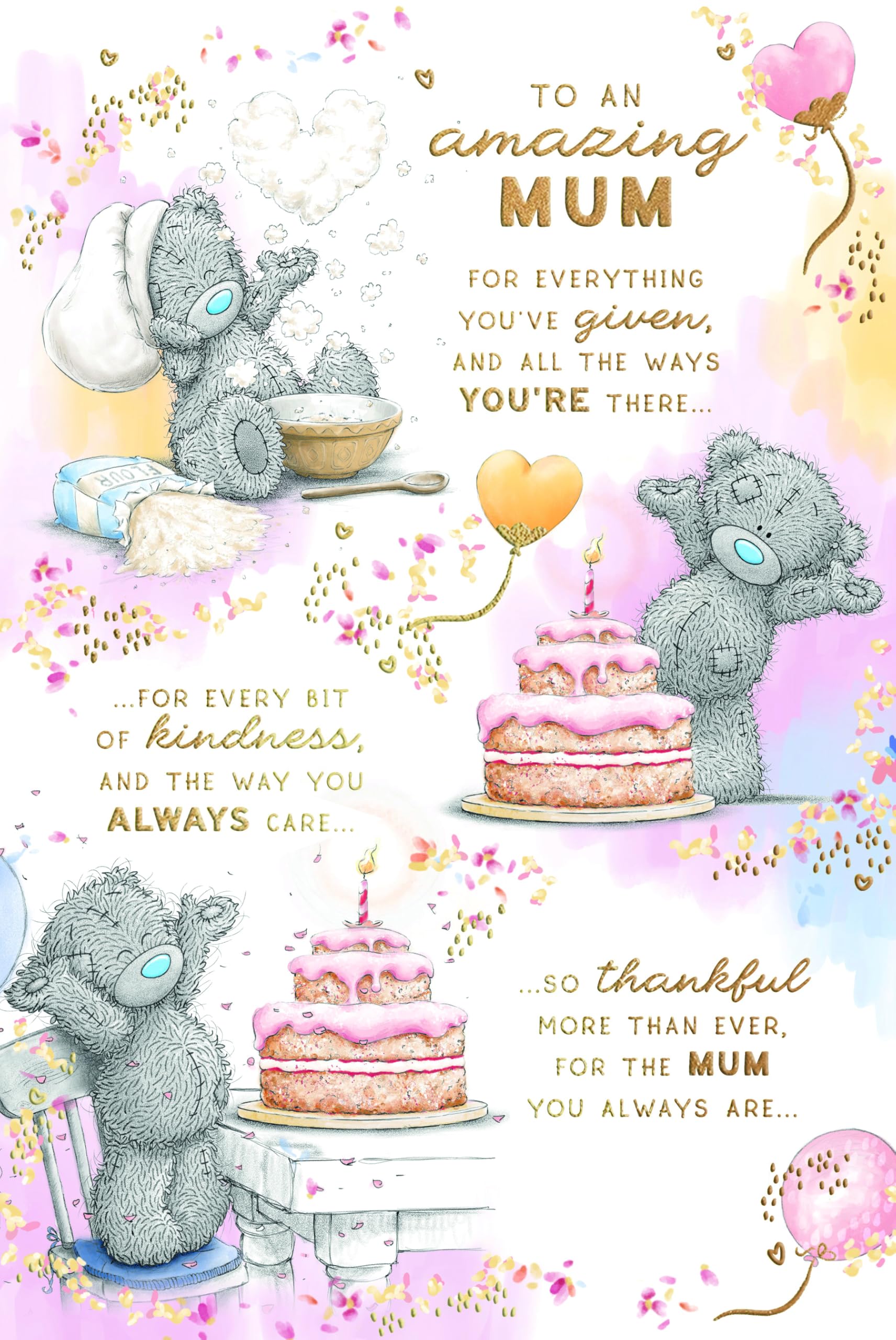 Me To You Tatty Teddy Just Like A Mum Bear With Cake Luxury Gold Foil Birthday Card, 6 X 9 Inches - Official Collection