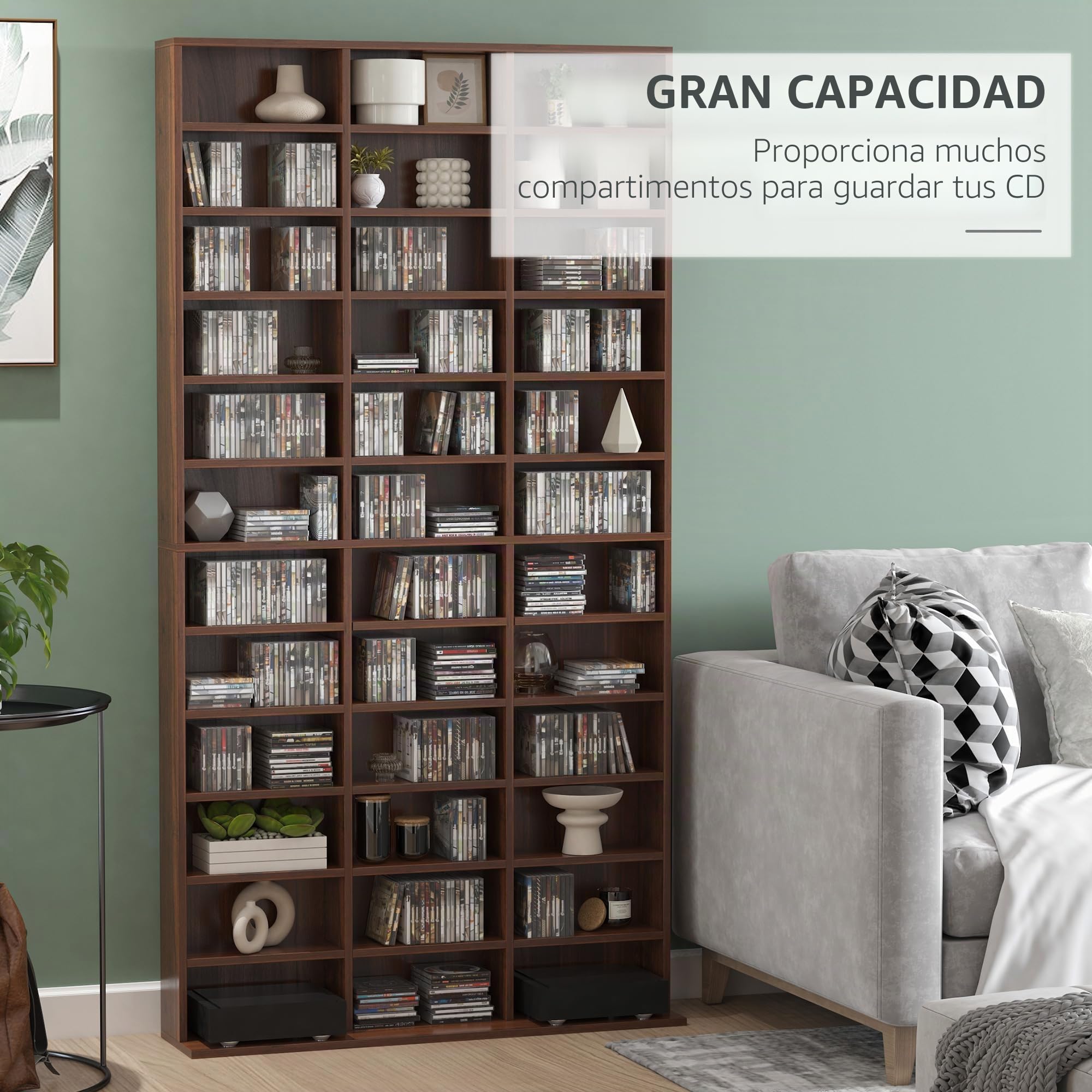 HOMCOM Almacenamiento CD DVD 1116 CD/528 DVD, 102x23,5x195cm, Marrón