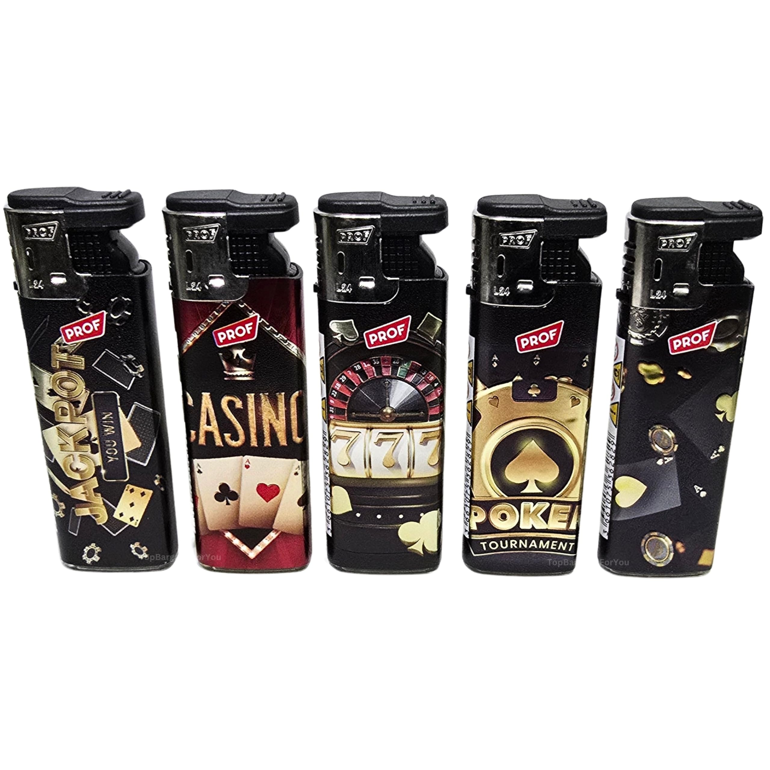 Zactly Multicolor - 5 X Prof Colourful Windproof Dustproof Jet Lighters Really Powerful – Limited Edition (Black Gold Casino)