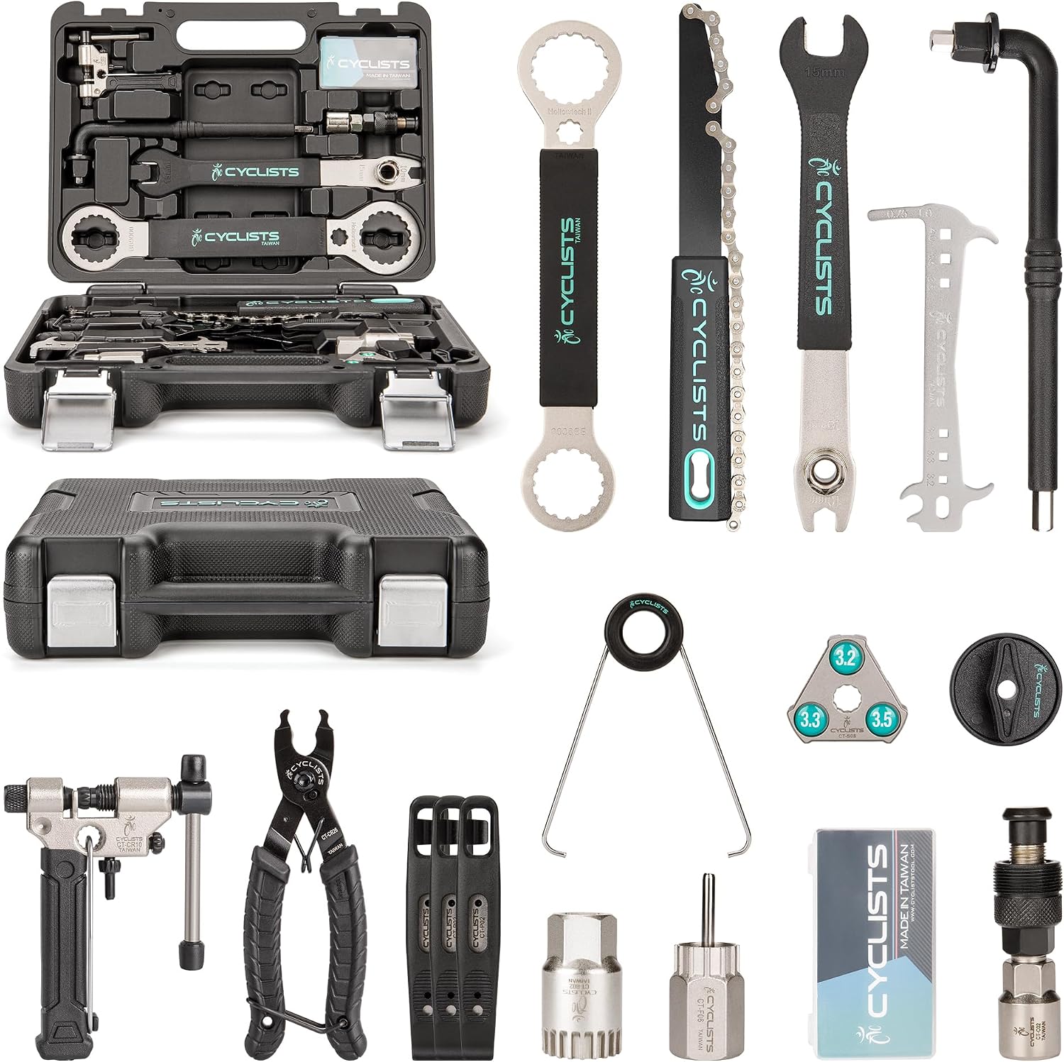 cyclists 17 PCS Bike Tool Kit - Bicycle Repair Tool Set with Storage Case | for Road Bikes and Mountain Bikes, Repairing Tyres, Spokes, Chains, Pedal, Crank Puller