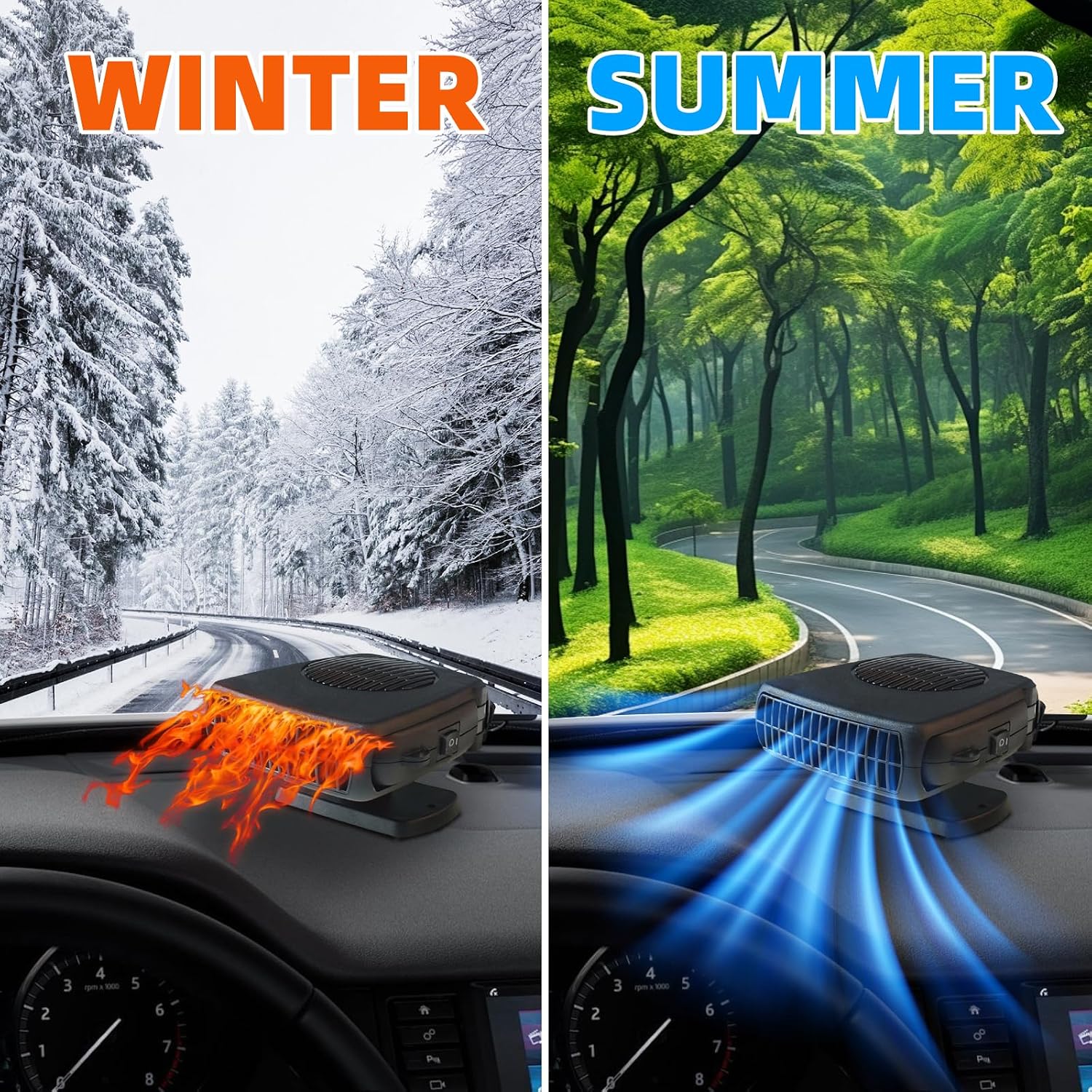 Portable Car Heater, 12V 200W 2-in-1 Defroster Defogger with Handle, 2026 New Upgrade Fast Heating & Cooling Fan Plug into Cigarette Lighter for Car, RV, Travel