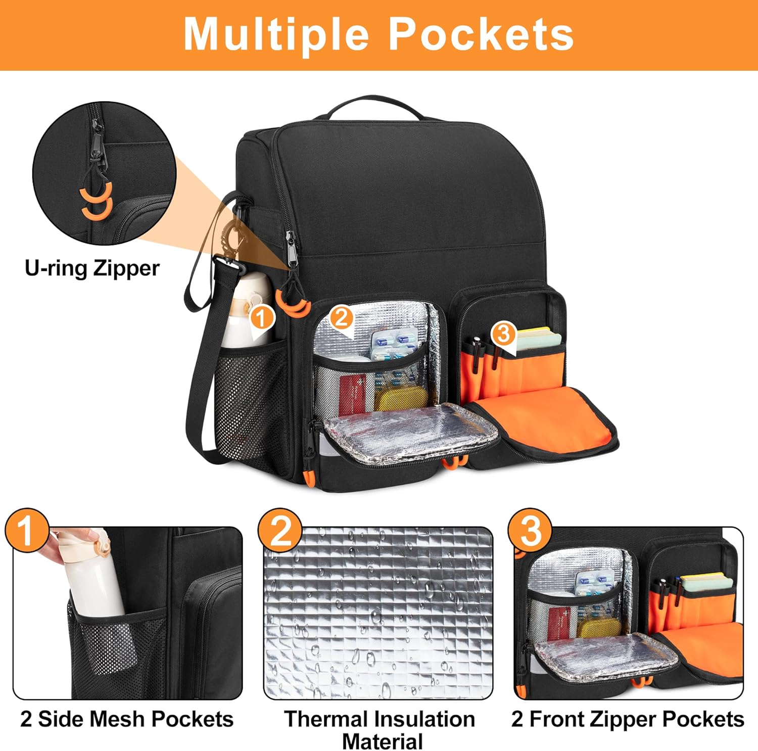 samdew Large Wheelchair Bag to Hang on Back, Wheelchair Accessories Backpack for Adult & Senior, Wheelchair Pouch with Medicine Storage Insulation Pocket & Shoulder Strap, Bag Only