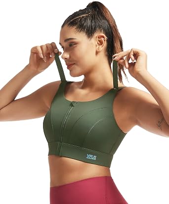 Adjustable High Impact Sports Bras for Women Zip Front Full Coverage and Lift Padded Compression Tops