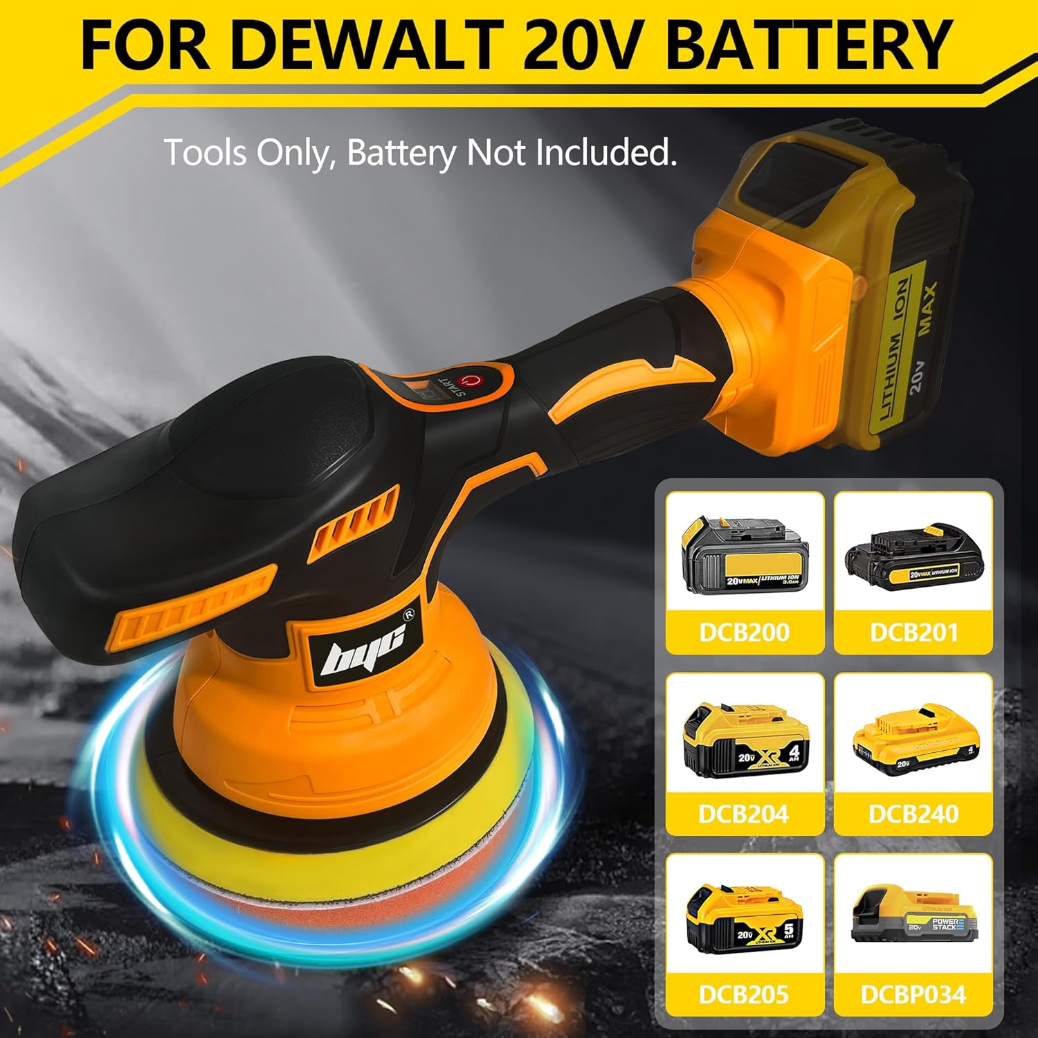 Cordless Car Buffer Polisher for Dewalt 20V Battery, 6 Inch Portable Orbital Buffer Polisher Kit, 8 Variable Speed Car Polisher for Car Detailing/Polishing/Waxing (Battery Not Include)