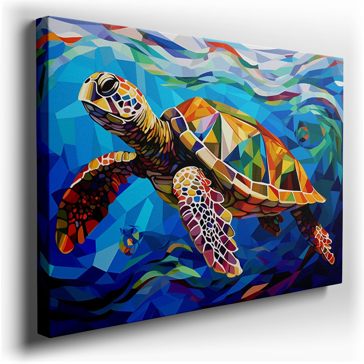 Canvas for Living room. Underwater Odyssey: A Geometric Expedition With the Noble Sea Turtle, 27 x 18 inch Canvas Wall Art - Ocean - Modern Home Decor