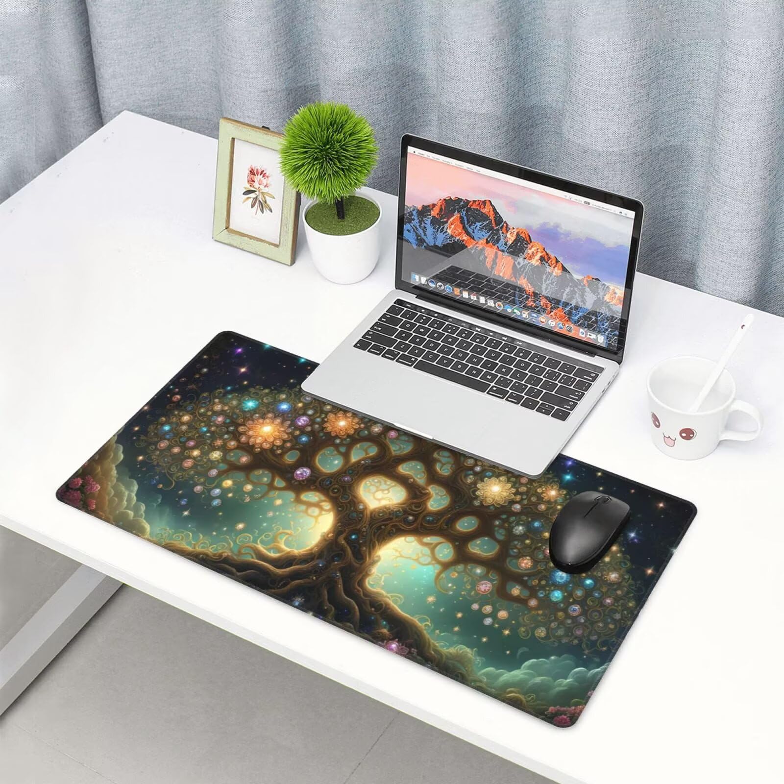 Tapis de Souris XXL 1200x600 mm, Couleur Tapis de Souris Arbre de la Vie Tapis Souris XXL 120 X 60 CM, Étanche sous Main Bureau à Bords Cousus, Mouse Pad avec Surface en Caoutchouc antidérapant U-97