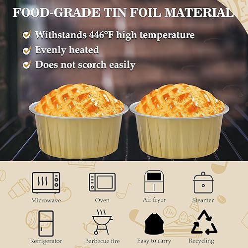 Miniatura 39 de 50 moldes para hornear con tapas, mini moldes de aluminio de 4 onzas con tapas, moldes desechables, moldes individuales para tartas, forros