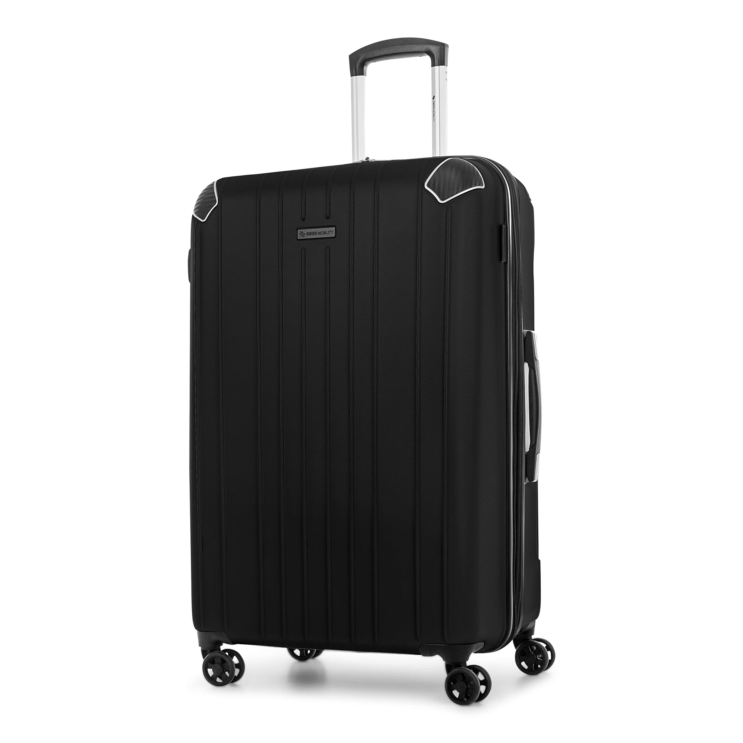 BugattiSwiss Mobility PVG Collection 28 Inch Hard Shell Spinner Luggage for Airplanes, Expandable Suitcase with 360-Degree Spinner Wheels, Retractable Handle, Black