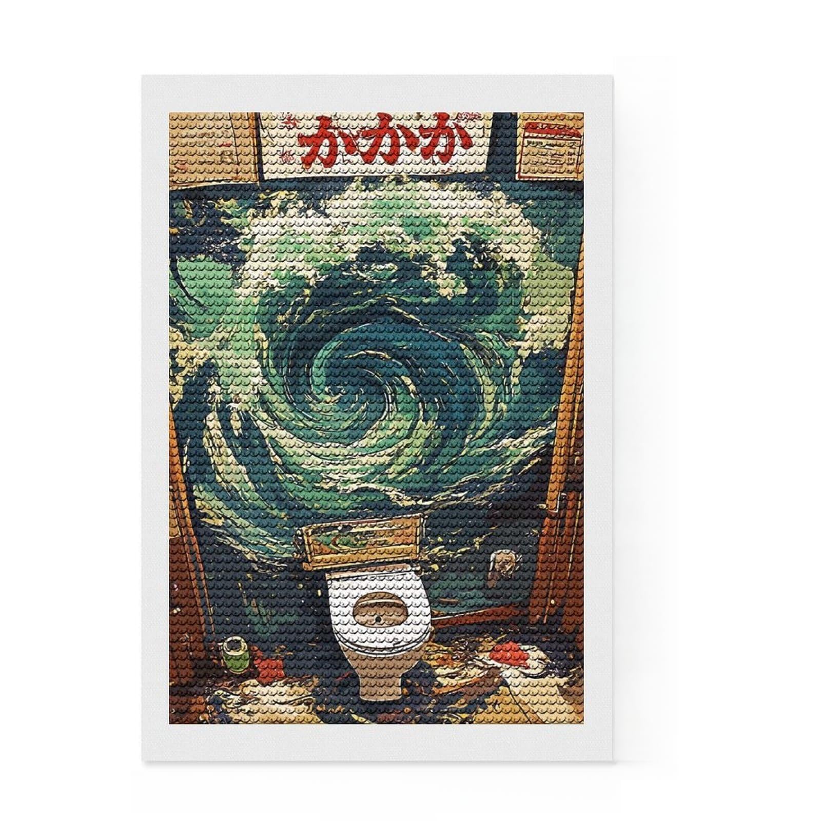 Junmoney Japan Toilet Diamond Art Canvas 8"x12", Stress Relief Craft, Neat Printed Canvas, Modern Decor, for Family Craft Time
