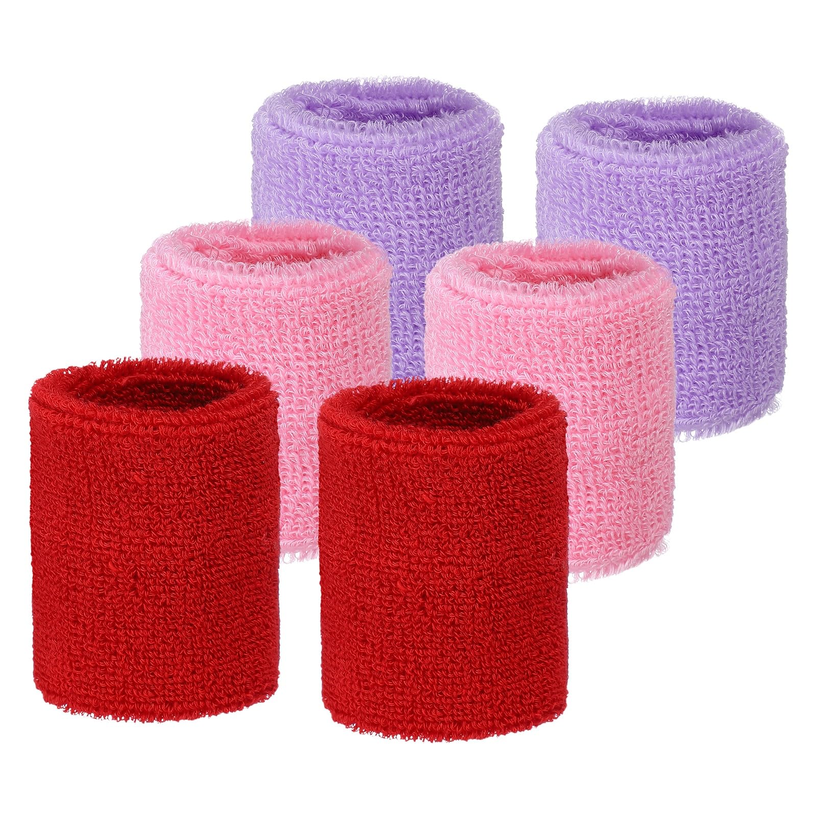 YELARXI Wrist Sweatbands Sports Absorbent Wristband Tennis Wrist Bands Sweat Band for Men and Women Elastic Breathable Wristbands, 6 Pack & 2.56" & Red/Light Purple/Pink