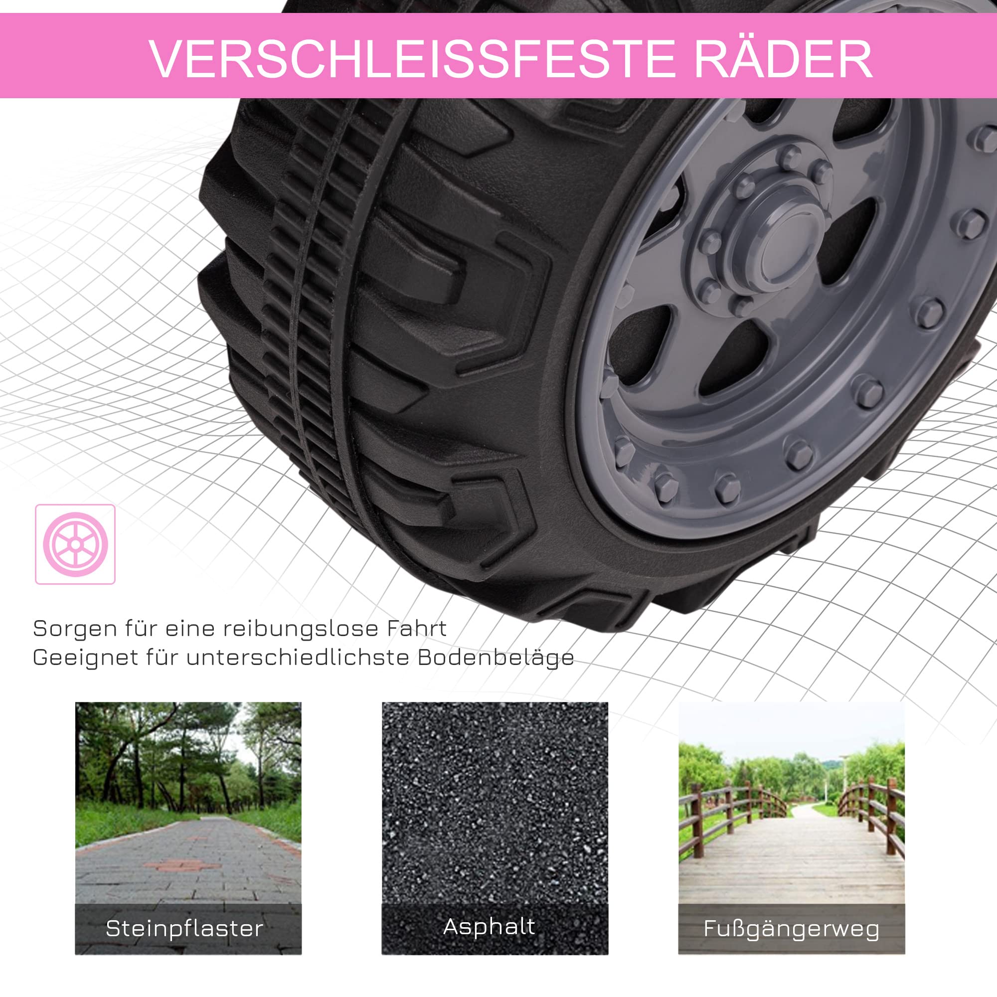 HOMCOM Kinder Quad Elektro 6V Kinderquad mit Vorwärtsfunktion Rosa | Musik, Elektroauto, Elektro-Quad für Kinder 1,5-3 Jahre