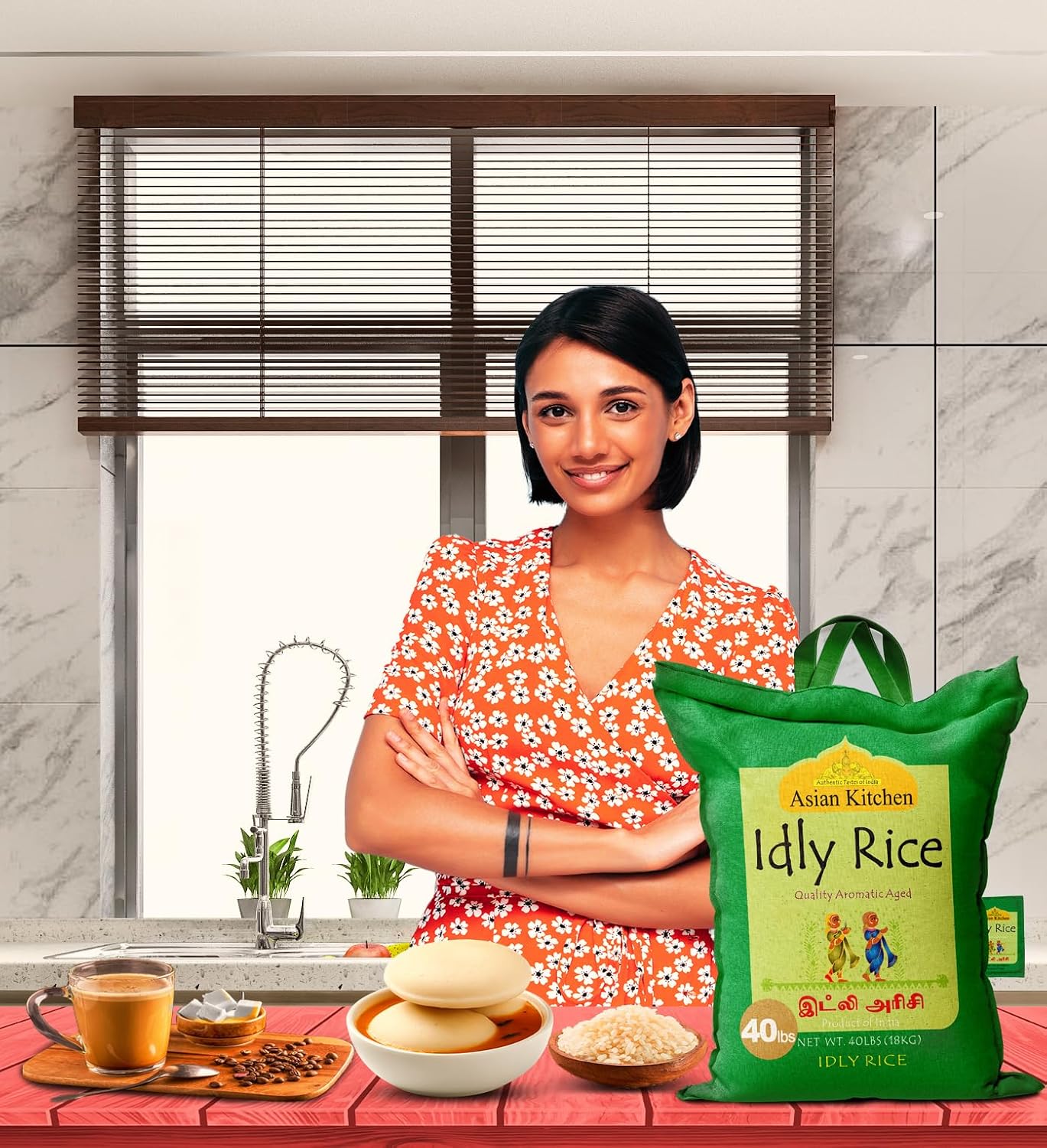 Asian Kitchen Idly (Idli) Rice 40-Pound Bag, 40lbs (18.14kg) Short Grain Rice ~ All Natural | Vegan | Indian Origin | Export Quality