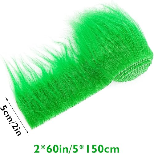 Miniatura 2 de Lusofie Tiras precortadas de tela de piel sintética de felpa lanuda de 2 x 60 pulgadas, piel verde esponjosa para manualidades, gnomos, barba, Papá