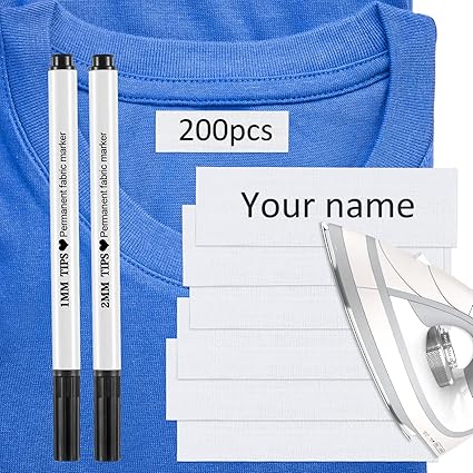 200 Pieces Writable Iron on Clothing Labels Precut Iron on Fabric Labels  Personalized Clothing Name Labels Tags with 2 Pieces Permanent Fabric  Marker ...