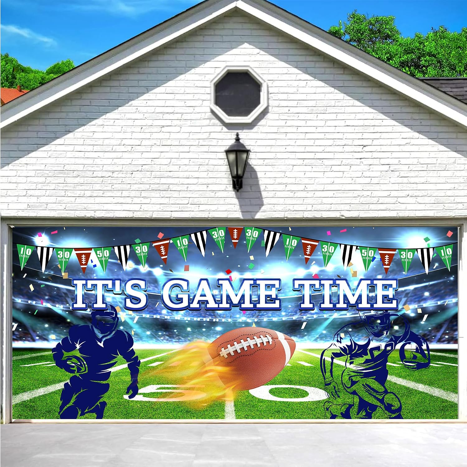 16X7FT Football Field Garage Door Cover Decorations American Football Rugby Sports Themed Party Garage Door Backdrop Banner for Boy Kids Football Birthday Party Baby Shower Decor Background