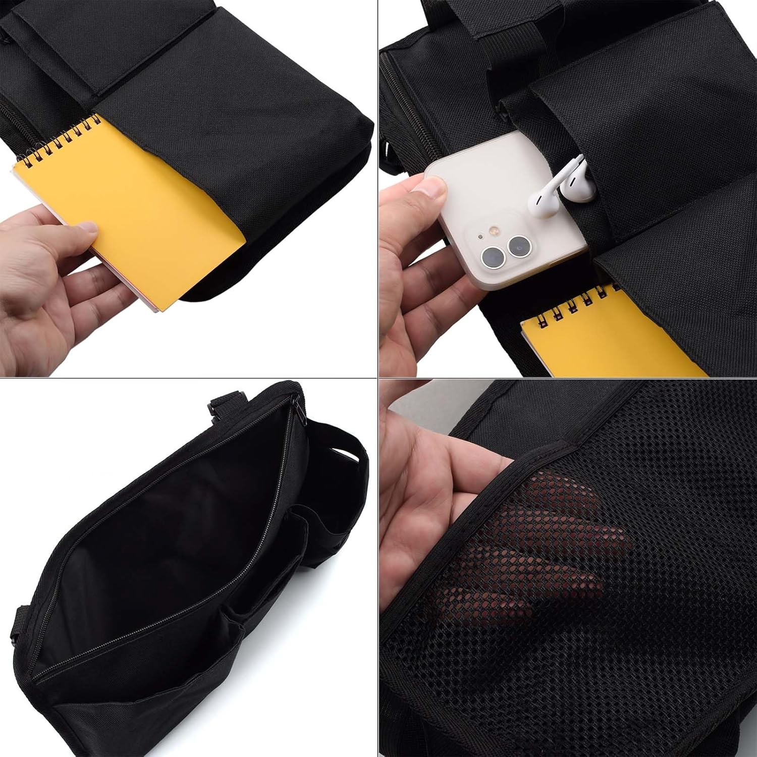 Wheelchair Side Bag Walker Side Bag Wheelchair Armrest Storage Pouch with Cup Holder, Wheelchair Accessories for Seniors for Walker, Rollator, Electric Scooter or Wheelchair -Black - Image 8