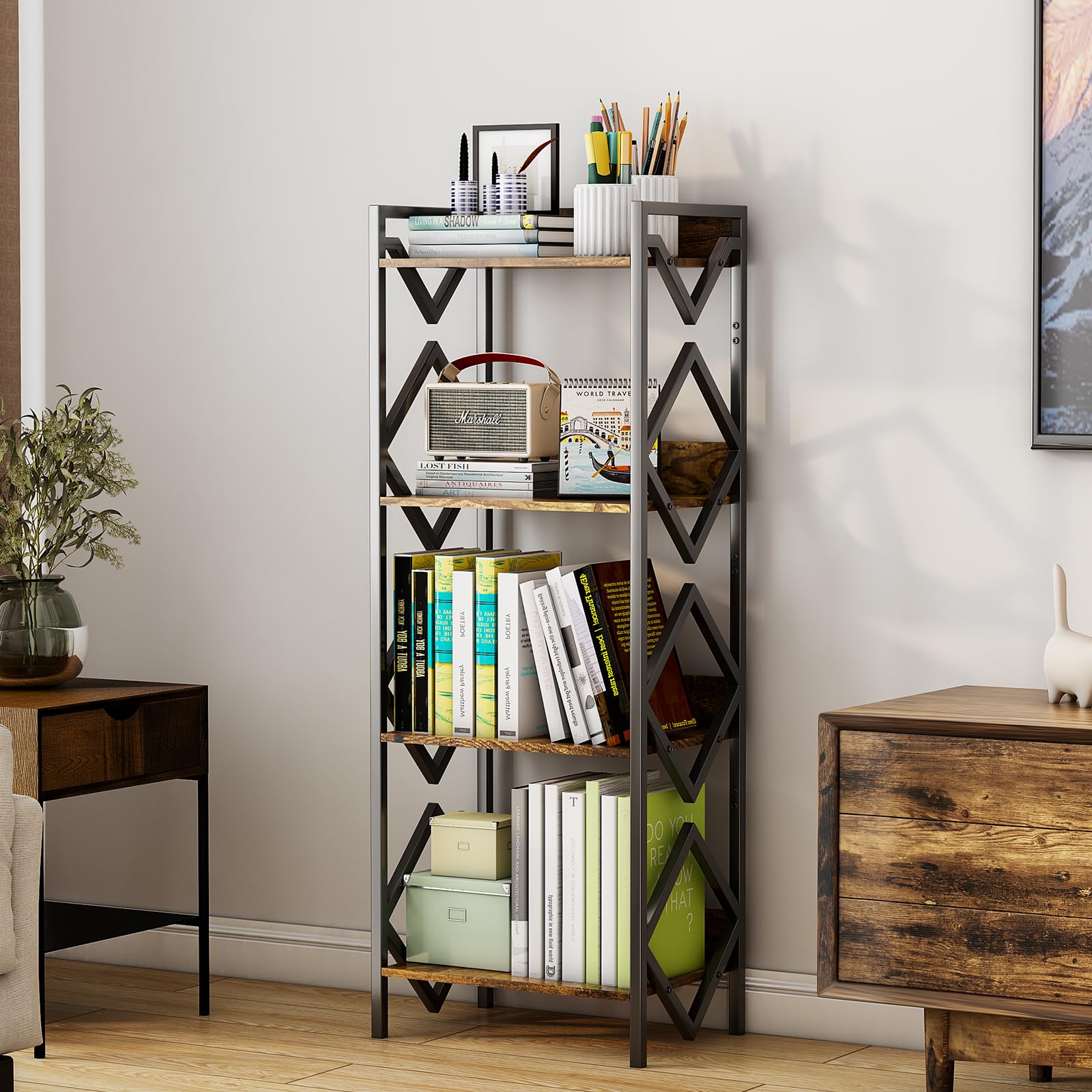 Estante de Livros de 4 Camadas Adequada para Espaços Pequenos, Estante ...