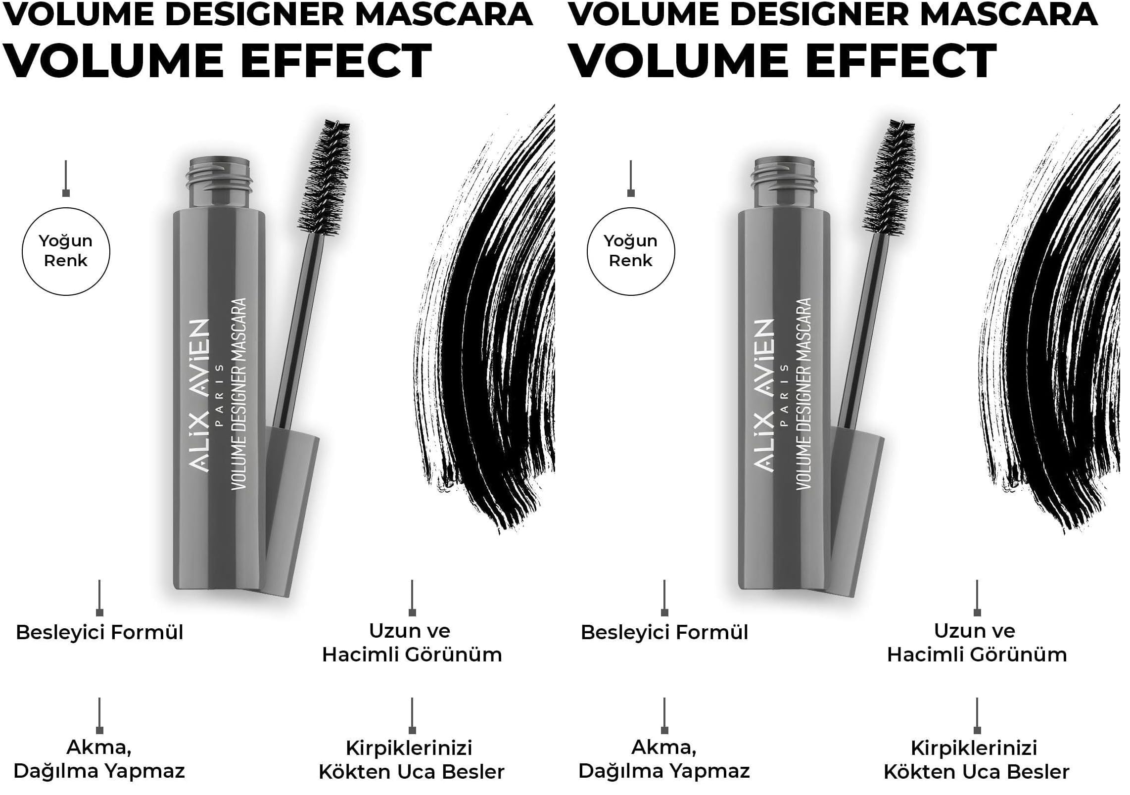ALIX AVIEN Ayarlanabilir Hacim Topaklanma Karşıtı Besleyici Etkili Siyah Maskara - Volume Designer Mascara (2 paketi)