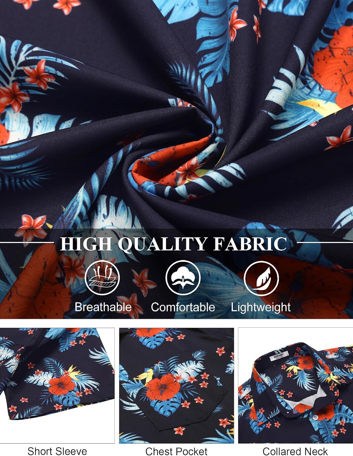 COOFANDY Men's Hawaiian Shirt Short Sleeve Floral Button Down Shirts Tropical Holiday Beach Shirts - Image 6