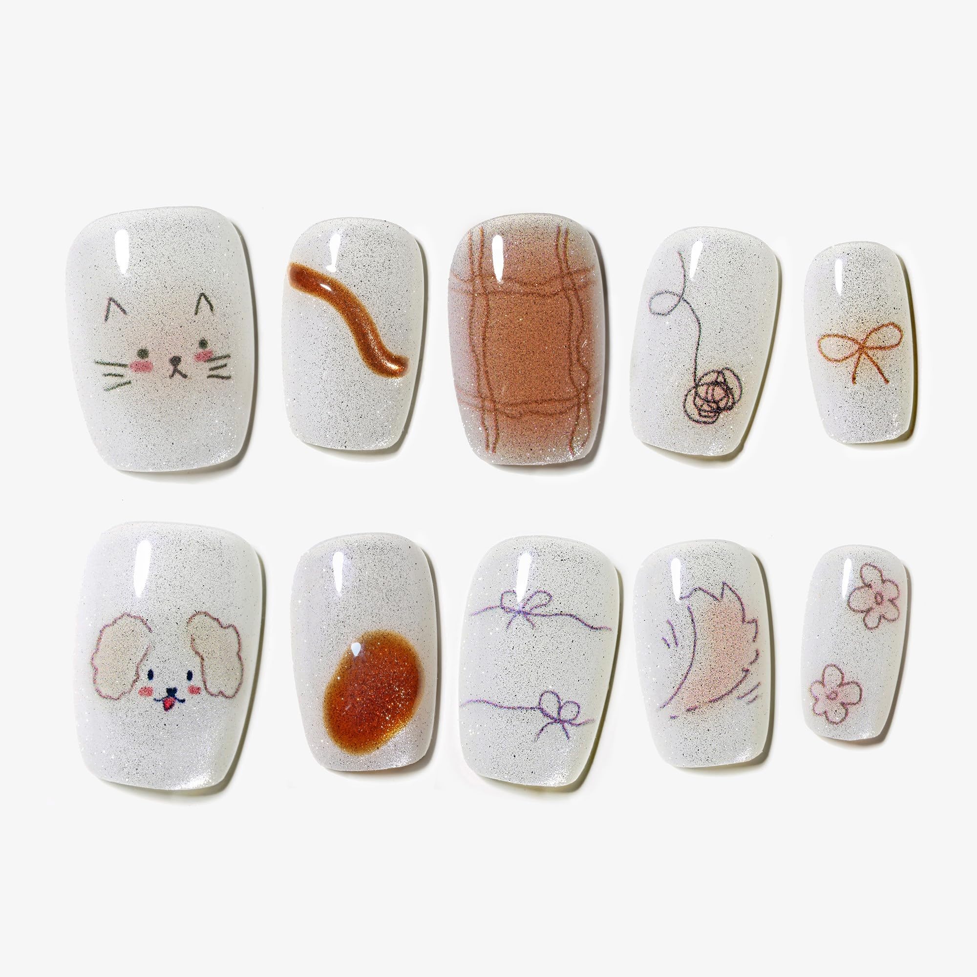 Sun&Beam Nails Handmade Press-on Long Coffin Ballerina Red White Black Silver Glam Halloween Ombre Design Fashion False Nail Tips 10 Pcs Set (#189 M) — view 40