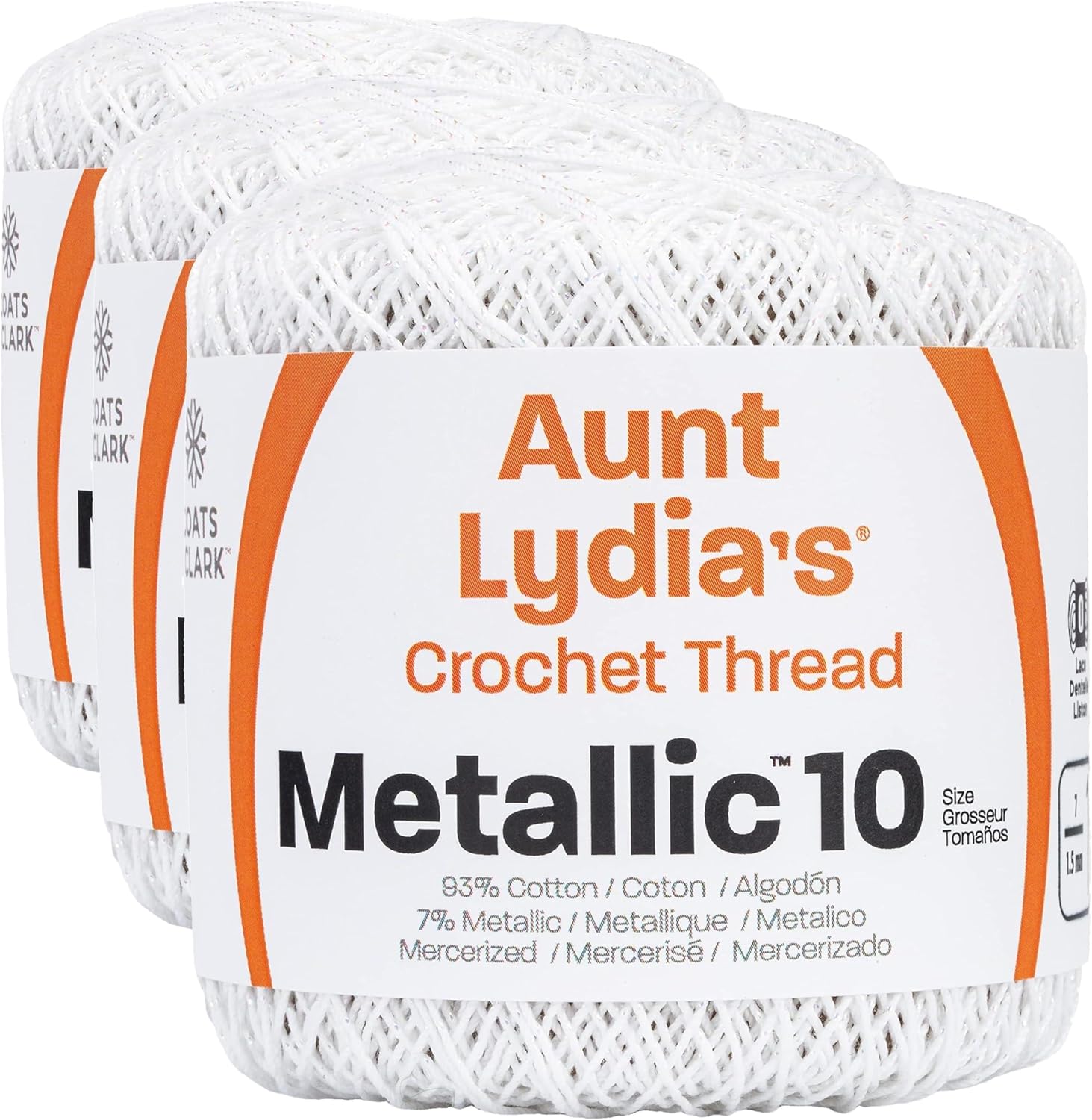 Coats Crochet Metallic Crochet Thread, 3 Pack, White/Pearl