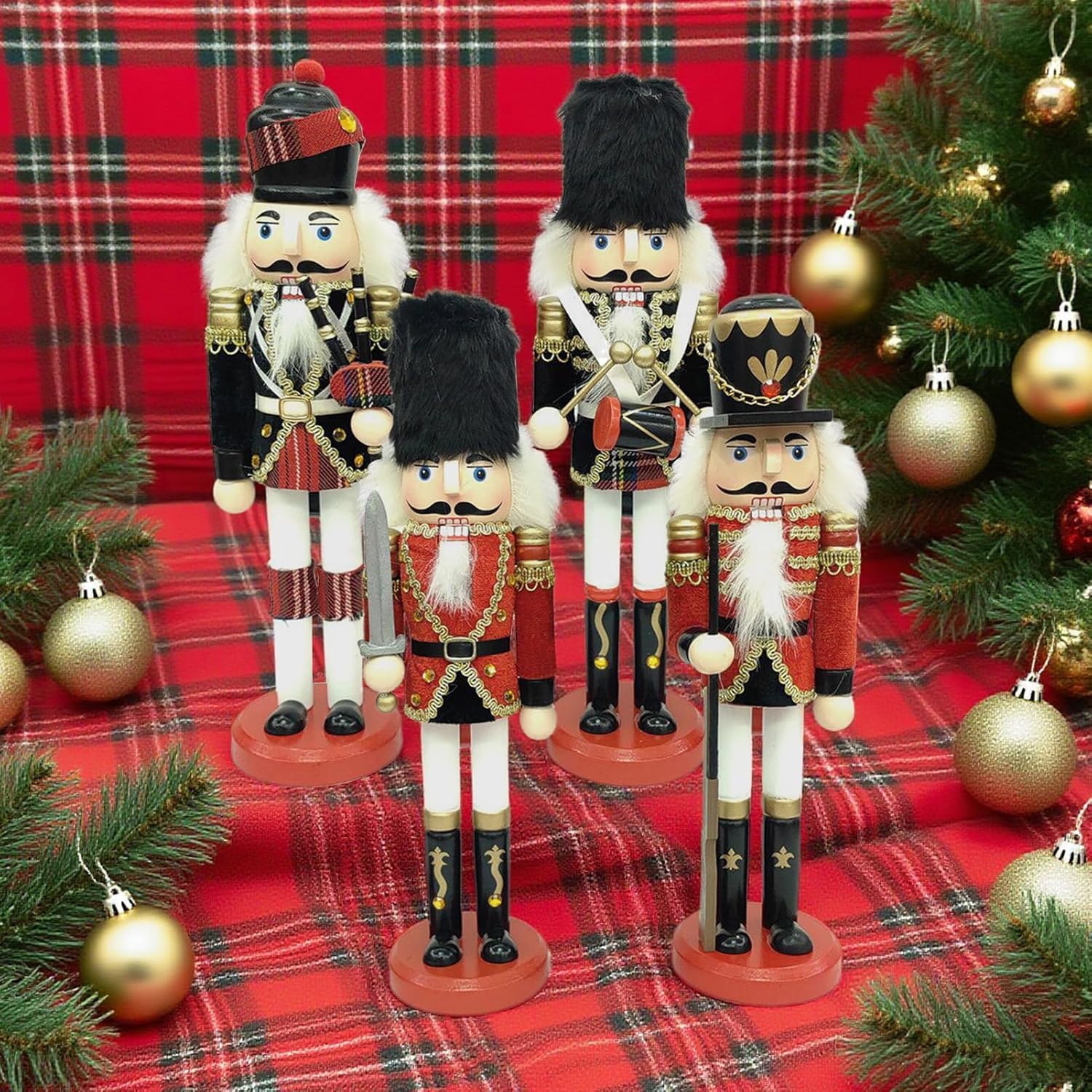 ナットクラッカーデコレーション,士官ナットクラッカー人形 デスクトップ装飾 | 木製 オーナメント 4個 セット パーティー 用品,