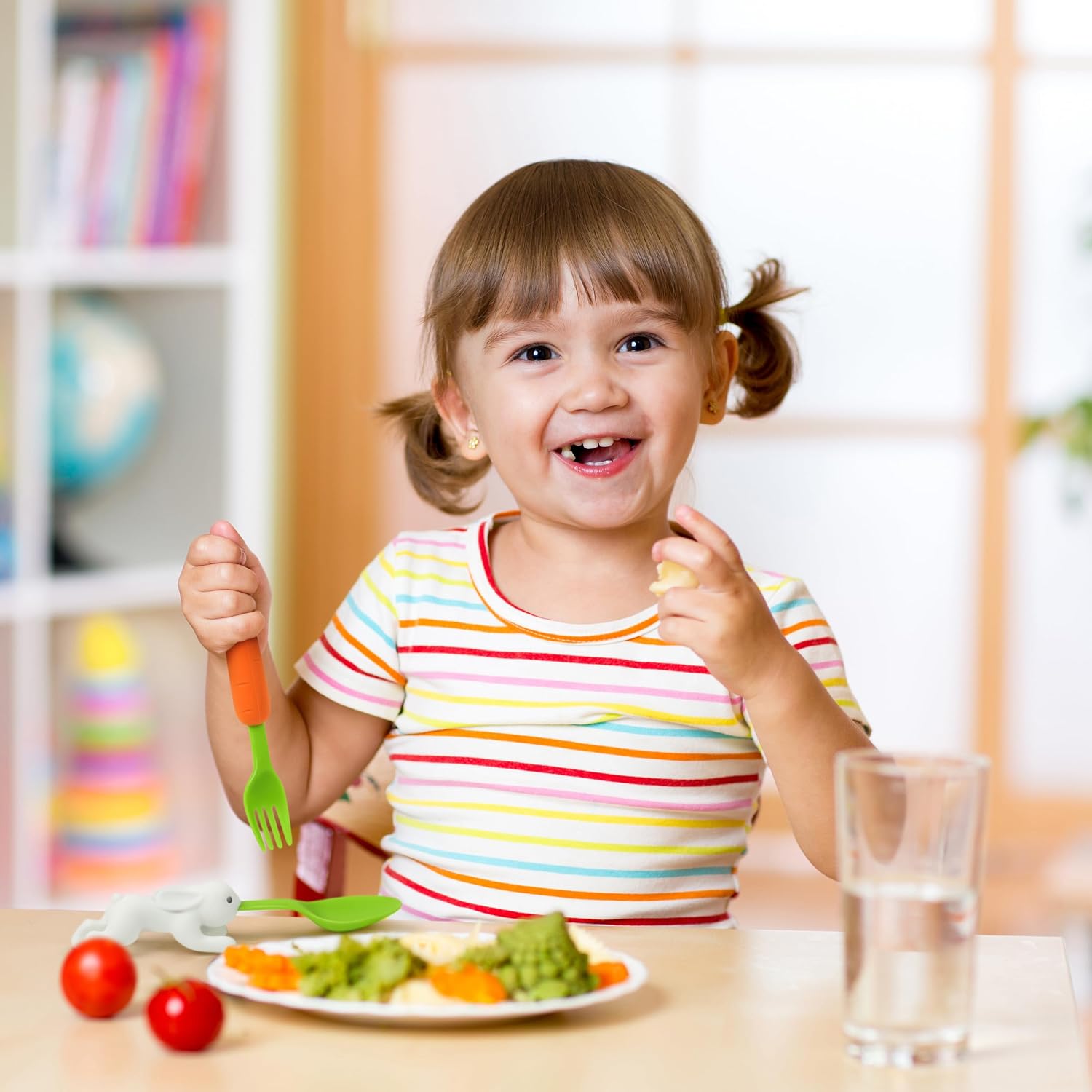 Genuine Fred SNACK RABBIT Nesting Kids Utensils, Carrot Fork and Bunny Spoon, Picky Eater Solutions, Unique Design, Fun Stocking or Basket Stuffer for Kids