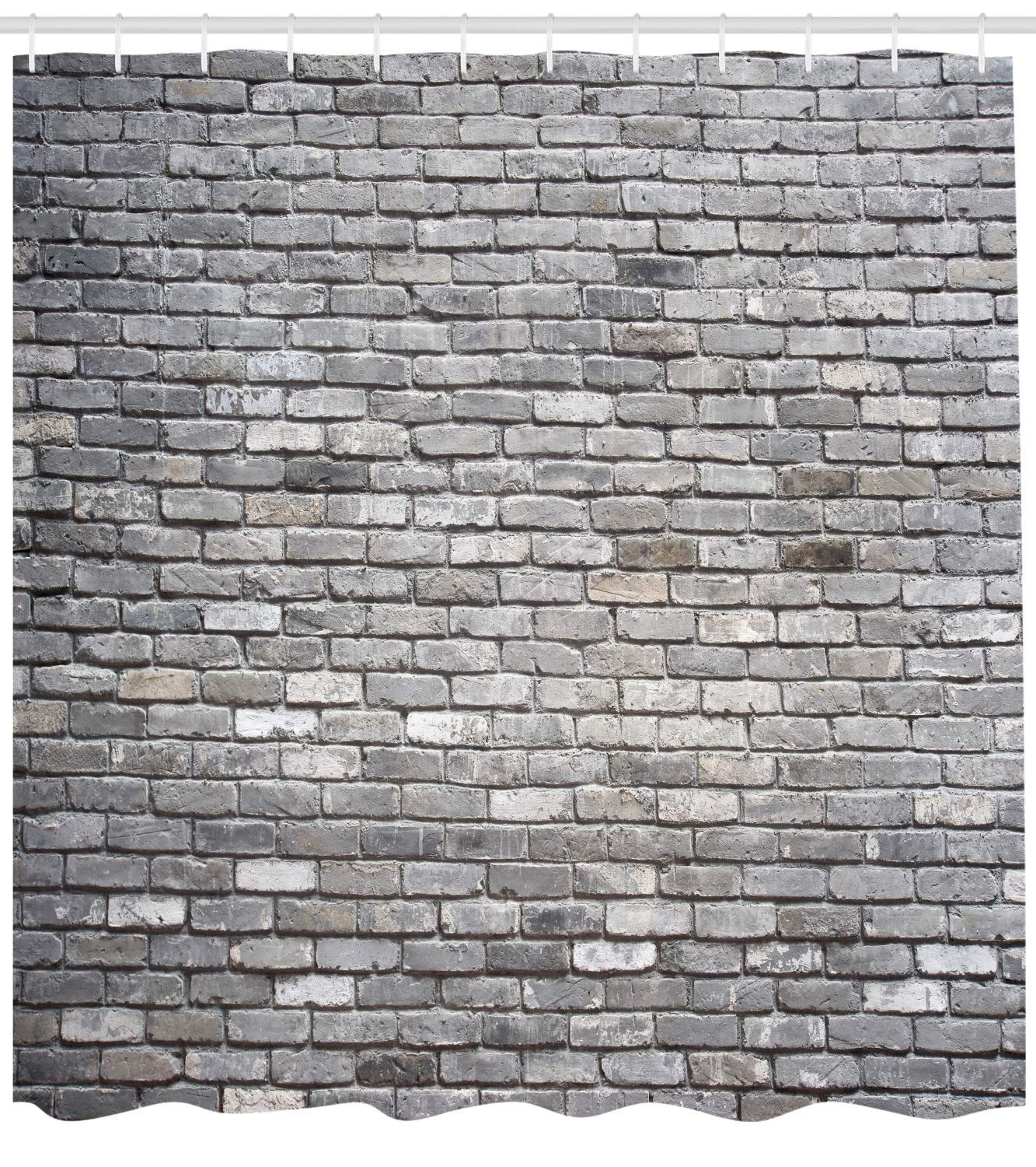 ABAKUHAUS Grey Shower Curtain, Image of an Aged Old and Rough Brick Wall Obsolete Concrete Structure with Ragged Surface - Image 2