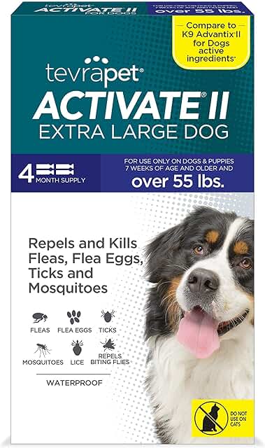 TevraPet Activate II Flea and Tick Prevention for Dogs, Fast Acting Treatment, 30 Days of Control with Each Dose