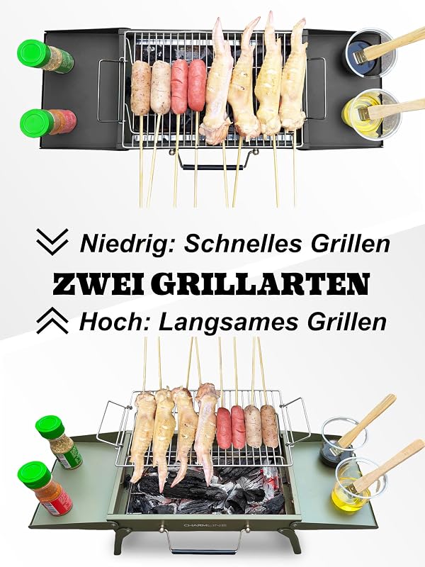 Charmline 34x23cm Hordozható Széngrillezés Kemping Grill Kert Strand Piknik