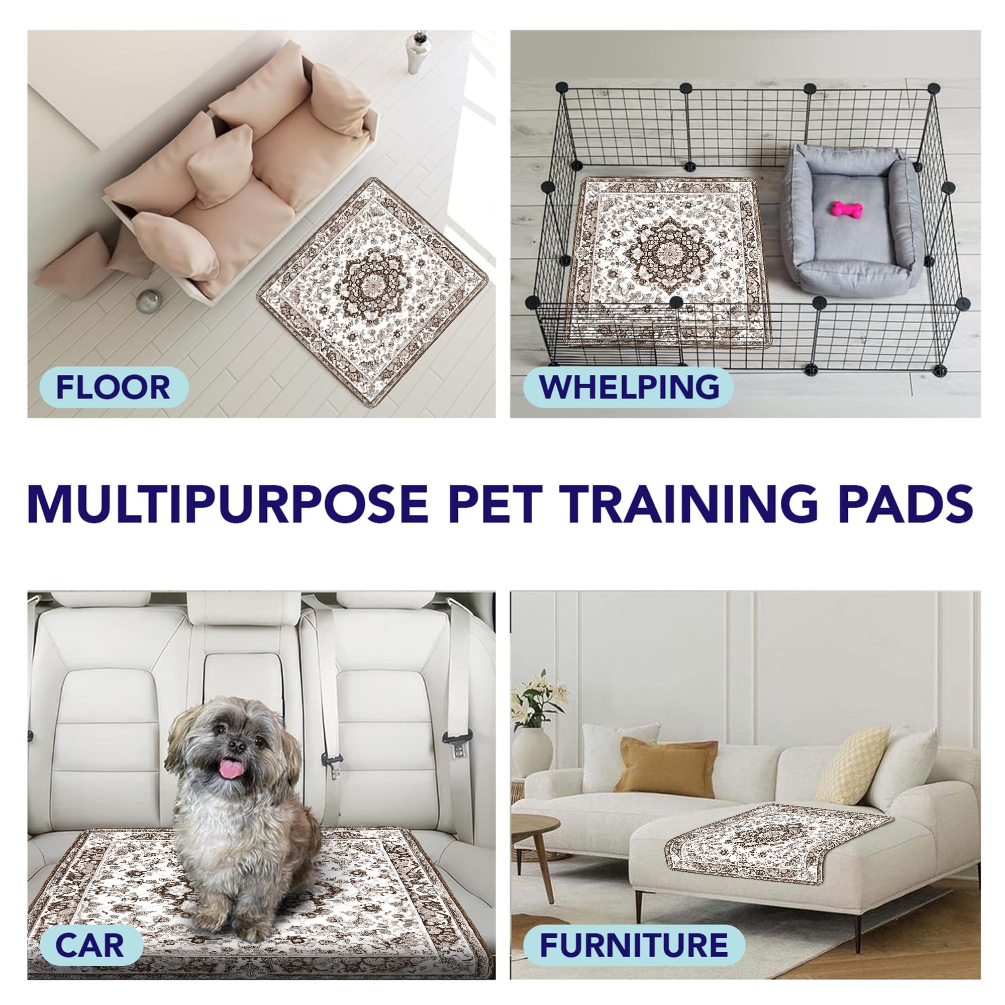 PUPIBOO Cuscinetti lavabili per cani e gatti, super assorbenti, riutilizzabili, per addestramento cuccioli, 100% impermeabili, a prova di perdite e antiscivolo, per la rottura della casa degli animali