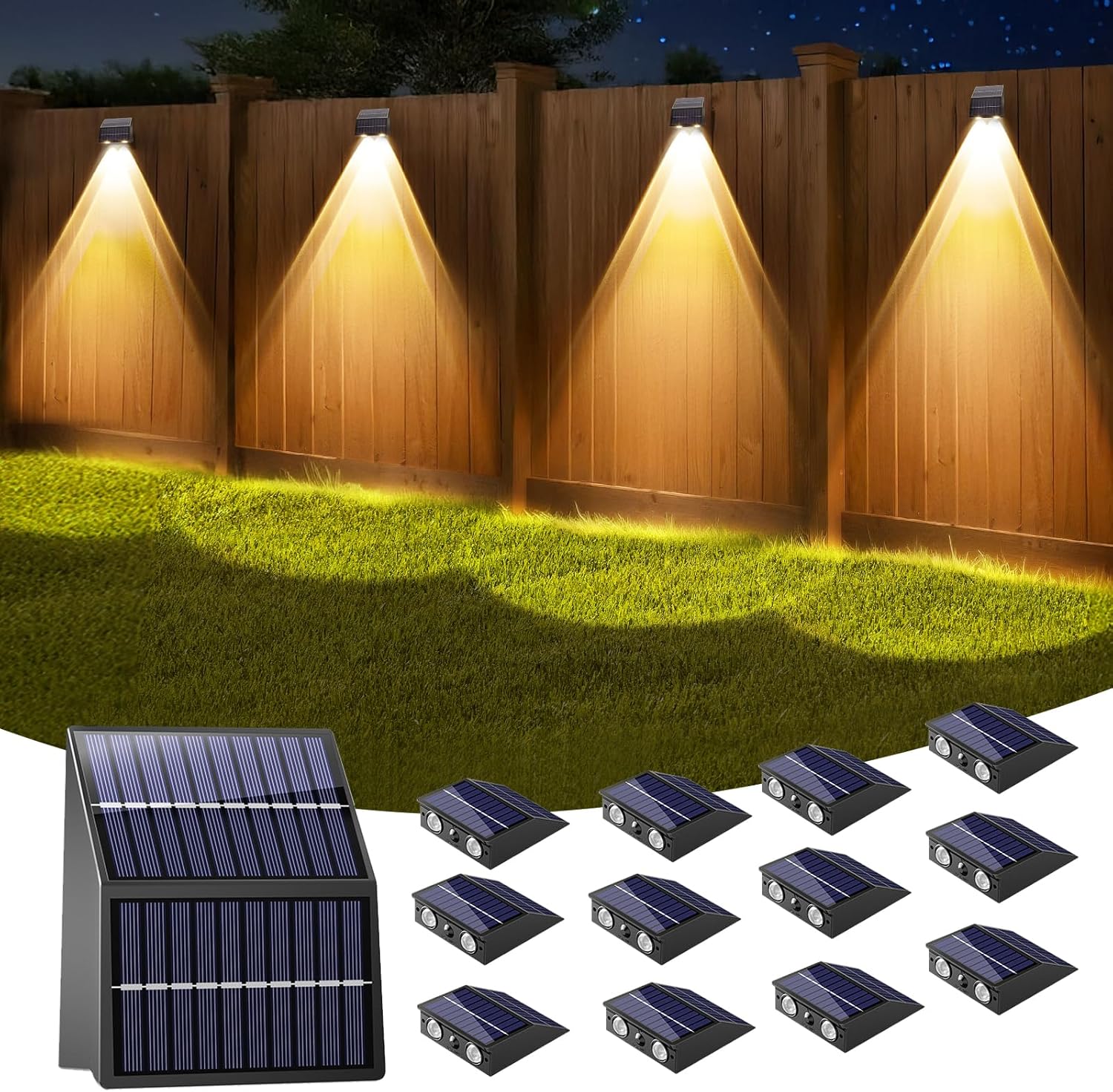 artcool Solar Fence Lights Outdoor,Dual Solar Panels for Longer Runtime&High Brightness, 3 Modes(3000/4000/6000K), IP65 Waterproof LED Solar Lights for Wall,Deck,Patio,Backyard,Railing,Step(12 Pack)