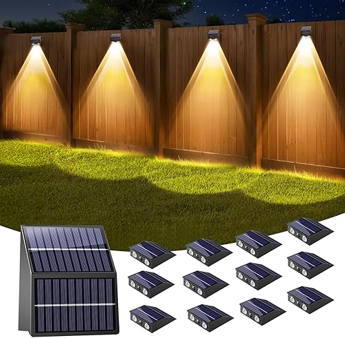 artcool Solar Fence Lights Outdoor,Dual Solar Panels for Longer Runtime&High Brightness, 3 Modes(3000/4000/6000K), IP65 Waterproof LED Solar Lights for Wall,Deck,Patio,Backyard,Railing,Step(12 Pack)