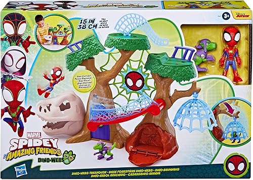 Miniatura 2 de Marvel Spidey and his Amazing Friends Dino-Webs Treehouse Playset, Spider-Man & Goblin Raptor - Juego de figuras de acción a escala de 4 pulgadas, a