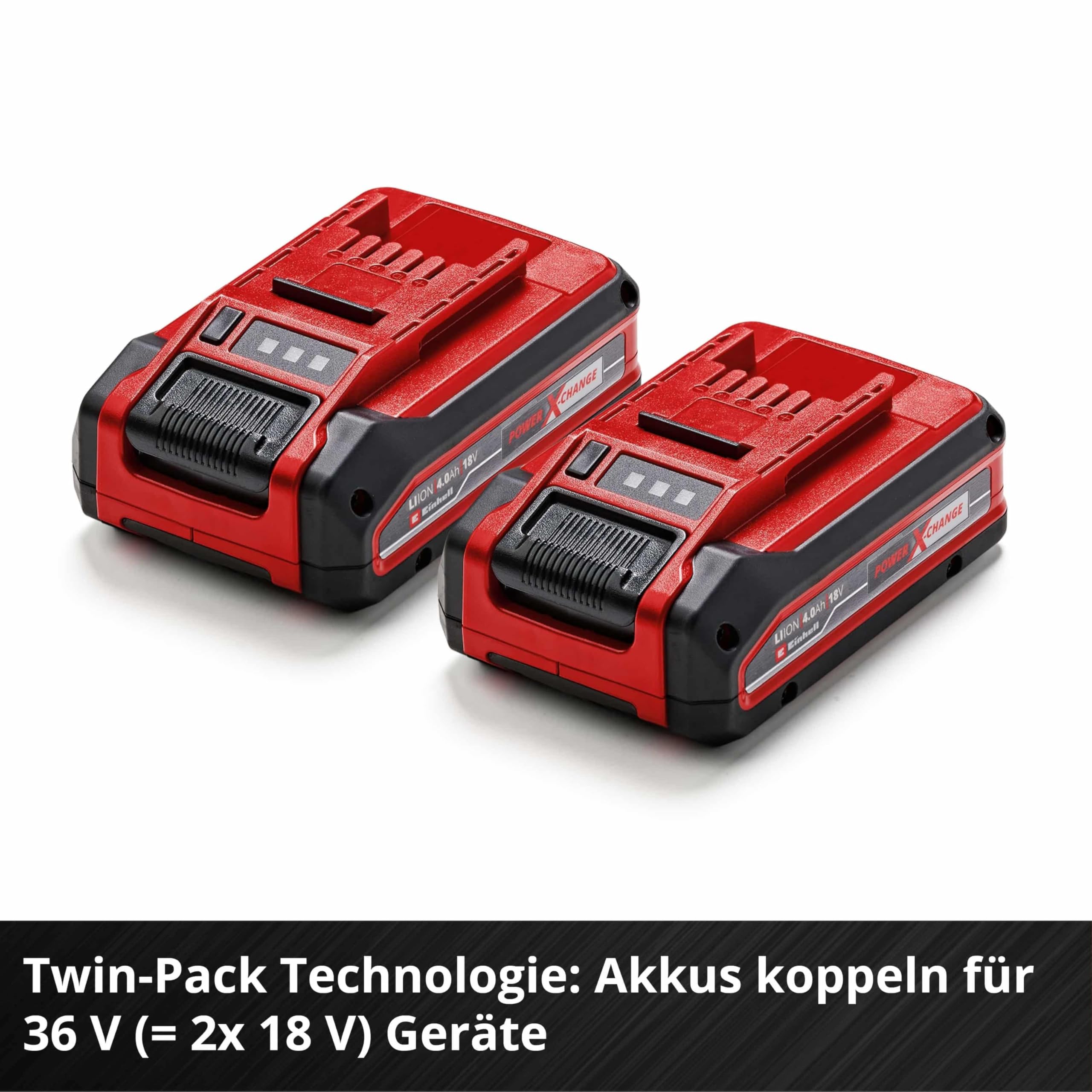 Oryginalny akumulator Einhell 4 Ah Power X-Change Plus (18 V, litowo-jonowy, uniwersalne zastosowanie do wszystkich urządzeń PXC, kontrola stanu naładowania, podwójny pakiet, w zestawie 2 x