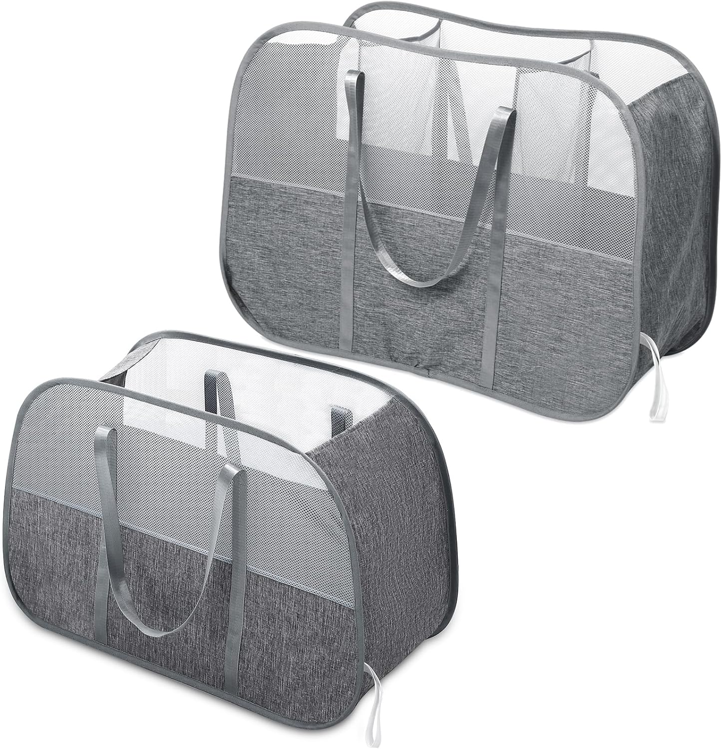 Collapsible Laundry Baskets with Easy Carry Handles, 95L Clothes Hamper 150L Pop Up Hamper 3 Compartment, Foldable Basket with Tote Handles Grey