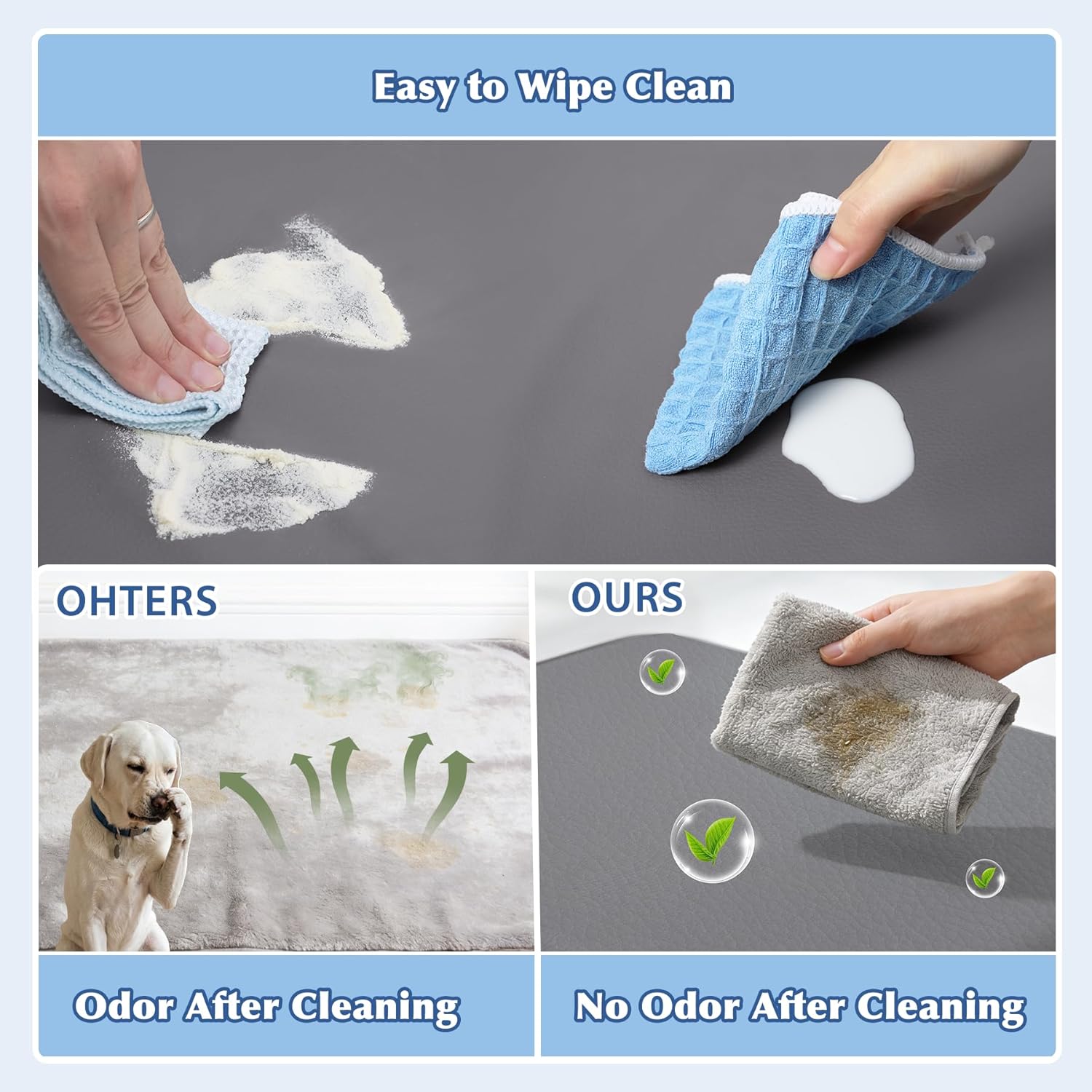 Vonabem Outdoor Waterproof Dog Bed Washable, XXL Crate Pad 48 Inch, Foam Large Pet Bed with Removable Cover Reversible, Durable Leather Anti-Slip Kennel Pads 47"x29" Grey