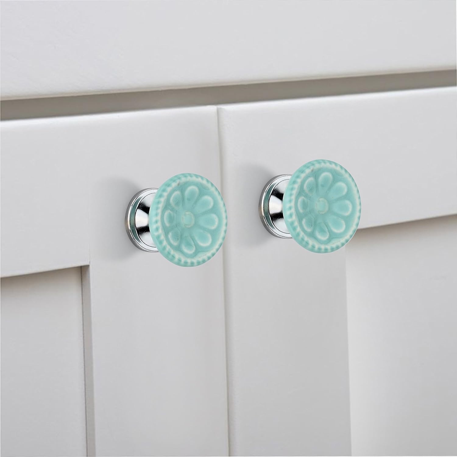 Ceramic Cabinet Knobs 10 Pack Gerbera 1-4/7 in. Sky Blue Ceramic Knobs Drawer Knobs Drawer Pull Knobs for Kitchen Cabinet Bathroom Cabinet Drawer Wardrobe Cabinet