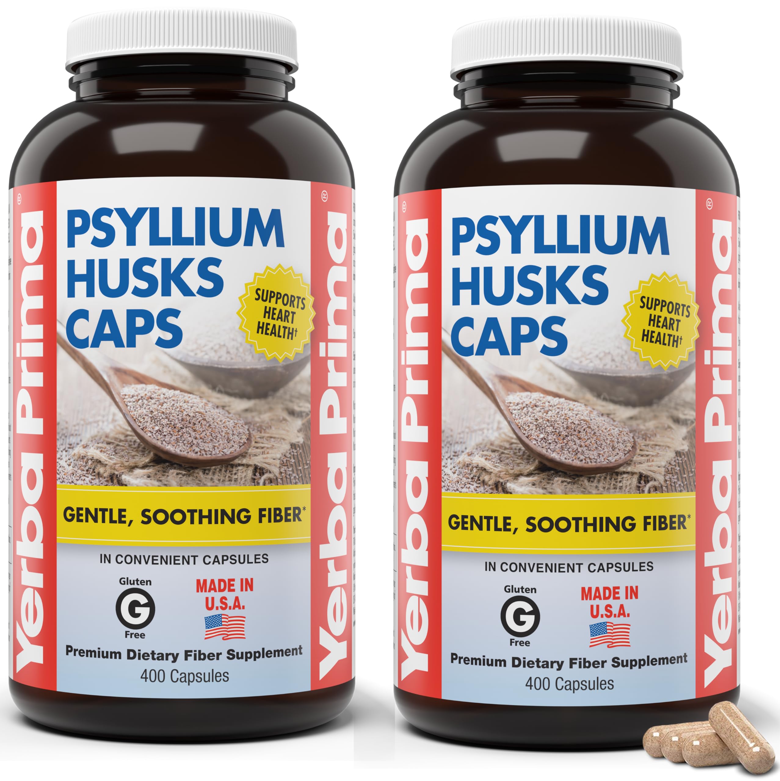 Yerba Prima Psyllium Husks Caps, 400 Capsules (Pack of 2) - Natural Fiber for Men and Women - Regularity Support Supplement 400 Count (Pack of 2)