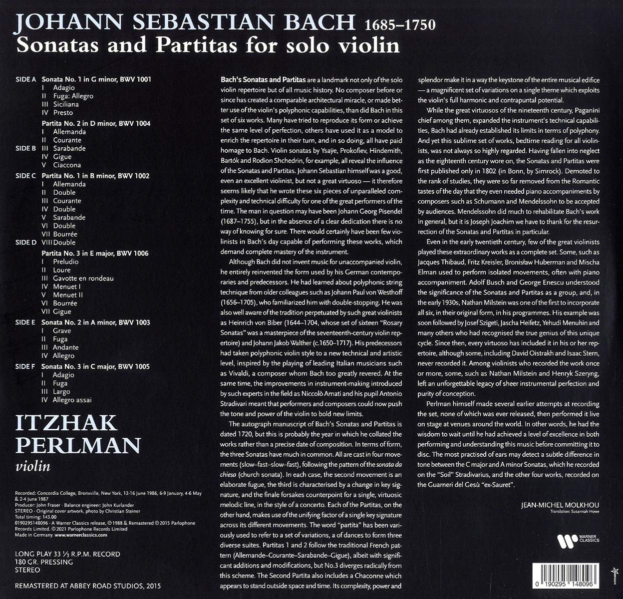 Itzhak Perlman - Violin Sonatas & Partitas (3 LP-Vinilo)