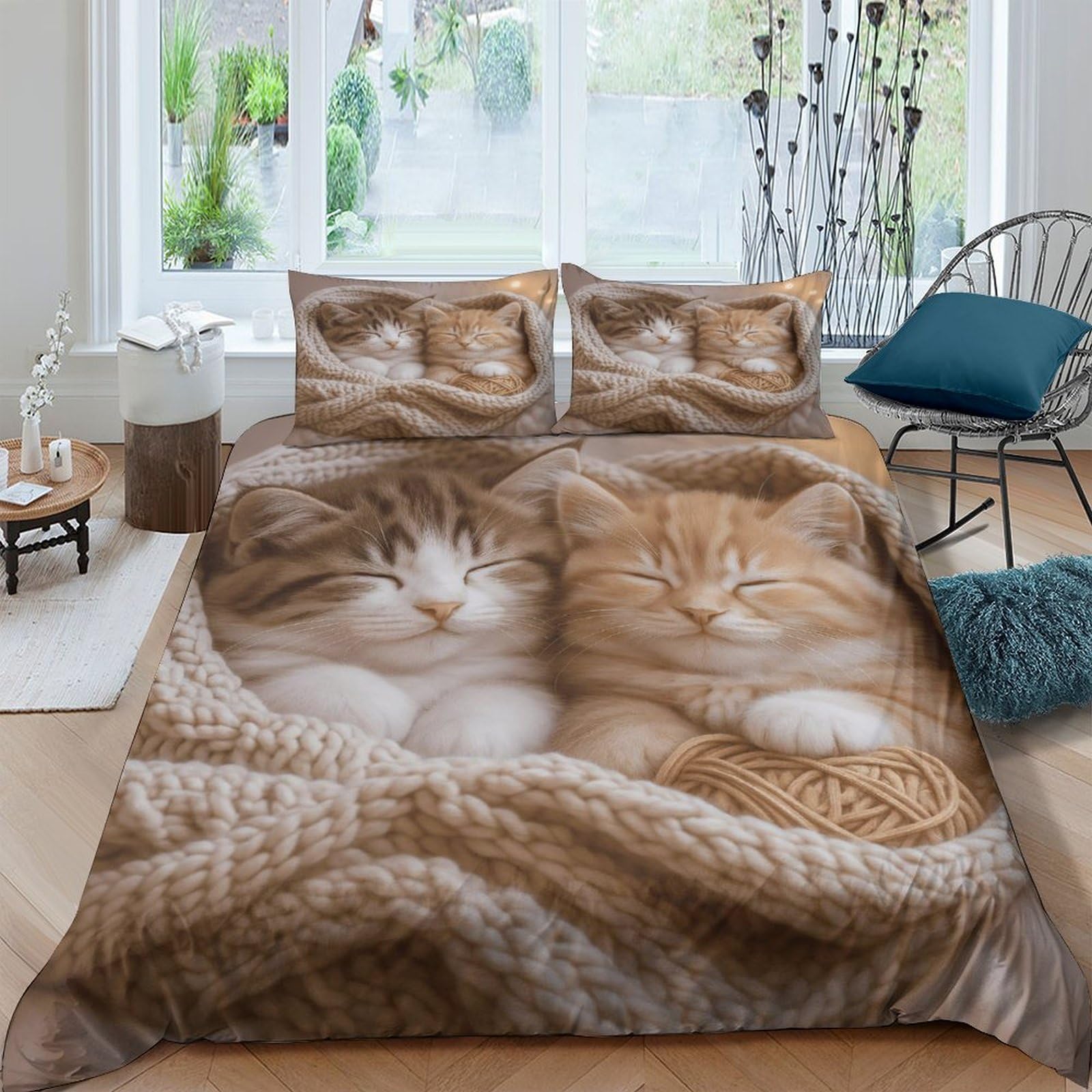 Ctjqhvkz Style-2 3D Printed Cat Lovers Fitted Sheet Microfiber Soft Breathable Kitten Bed Cover For Bedroom Guest Room Decor Single（135X200cm）