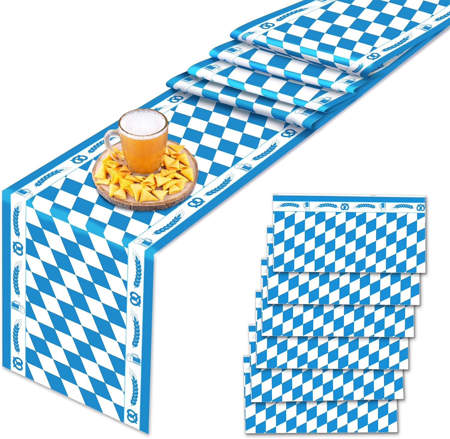 6Pcs Oktoberfest Table Runners German Oktoberfest Decorations Birthday Wedding Party Decorations Plastic Disposable Table Runner Blue Bavarian Flag Check Home Kitchen Decor Party Essential,108x14In