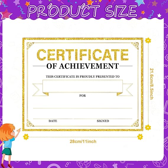 30 Pieces Certificate of Achievement Student Awards Certificates Paper Month Certificates 8.5 x 11 Inch (Gold)