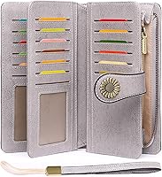 Vista 21 de SENDEFN Billeteras de cuero para mujer, tarjetero de crédito con bloqueo RFID, pulsera de gran capacidad with RFID Blocking, Large Capacity