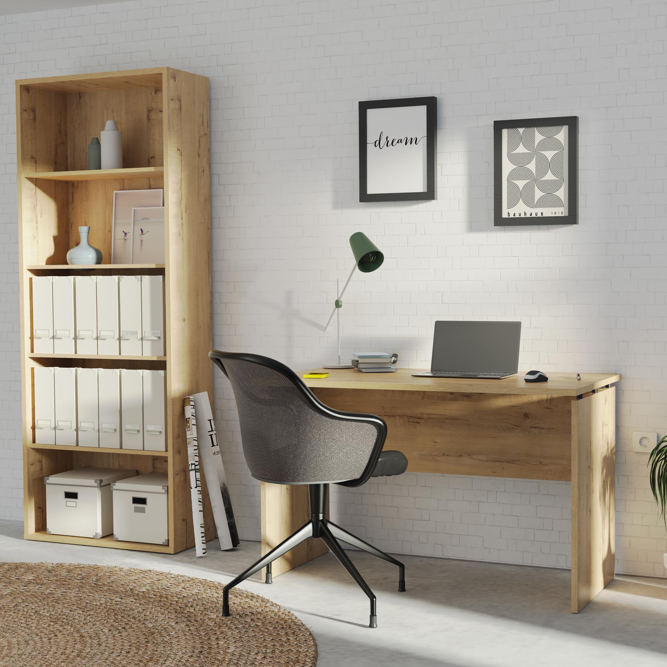 Muebles Pitarch | Tavolo da ufficio, scrivania, tavolo per computer o da studio, rovere Gold, 76x120x68cm (altezza x larghezza x profondità) moderno, modello Teide