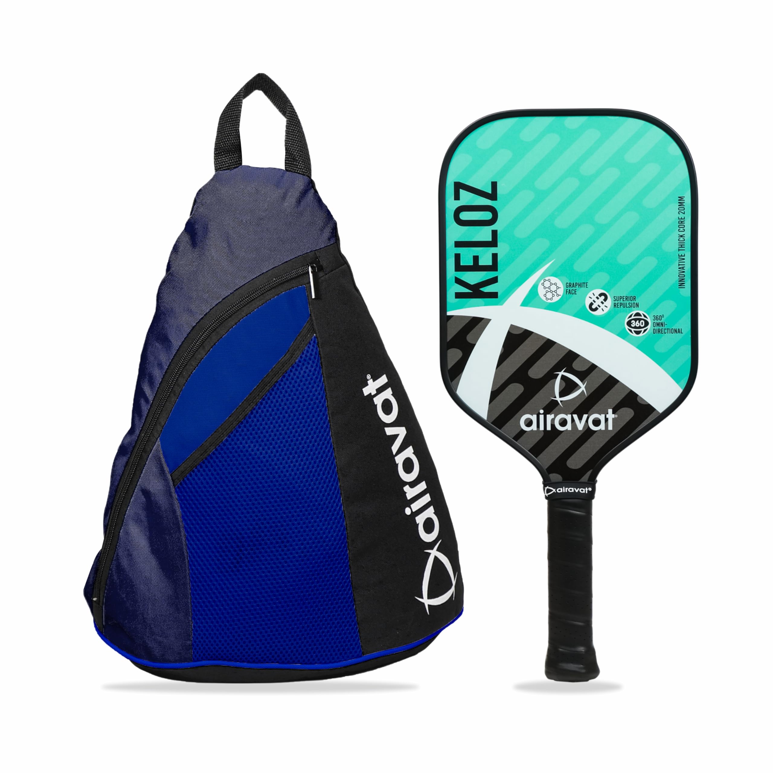 Airavat KELOZ 7402 Professional Pickleball Paddle Racket, Carbon Fibre, Lightweight, Comfort Cushion Grip, Max Spin & Control, Pickleball Paddle Racket with Bag (Cyan Color)-image-1