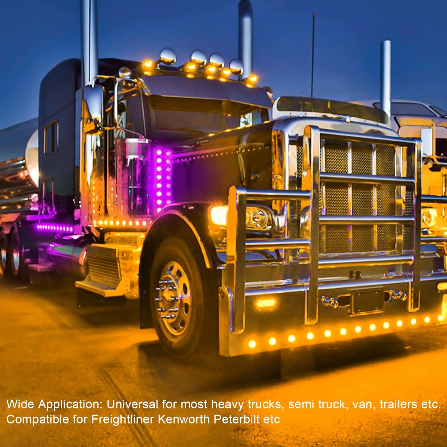 2 Pcs 3.5'' Watermelon Lights Dual Revolution Amber Turn Signal Marker Interior Dome Lights to Purple Auxiliary Lamps with Clear Lens Flush Mount Stainless Bezel for Semi Truck Trailer
